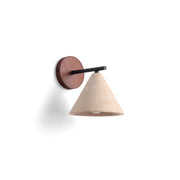 Possio Wall Light with travertine, wood, and metal elements.