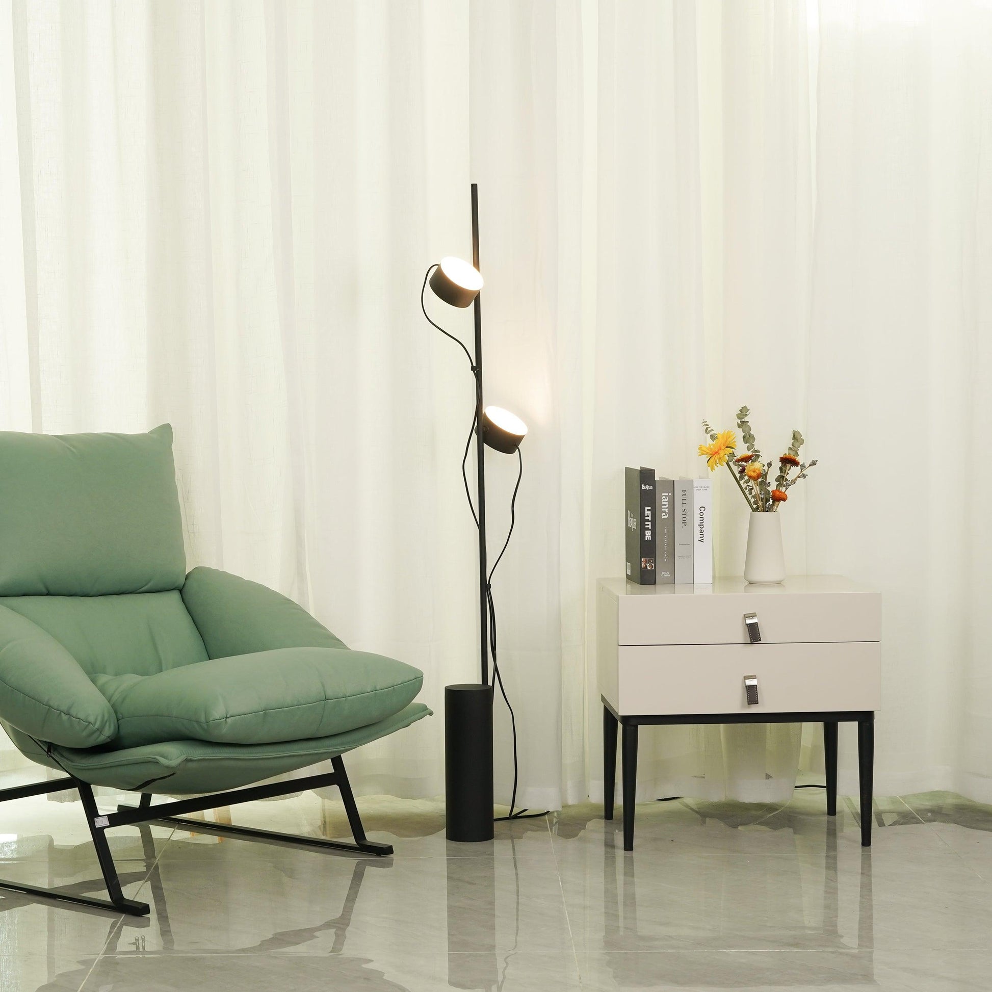 Avi Floor Lamp Cylindrical/Linear Modern, Metal, Black, Bedroom - Neutral Decor