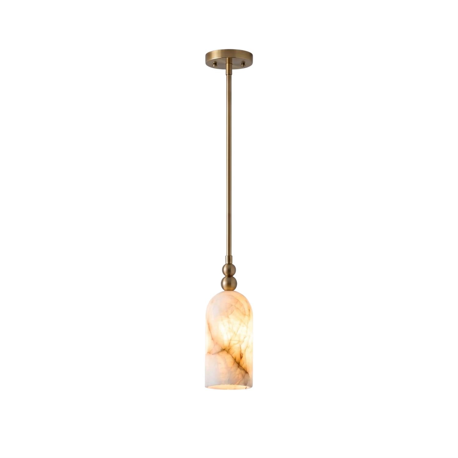 Pratt Alabaster Pendant Lamp with brass stem against a neutral background.