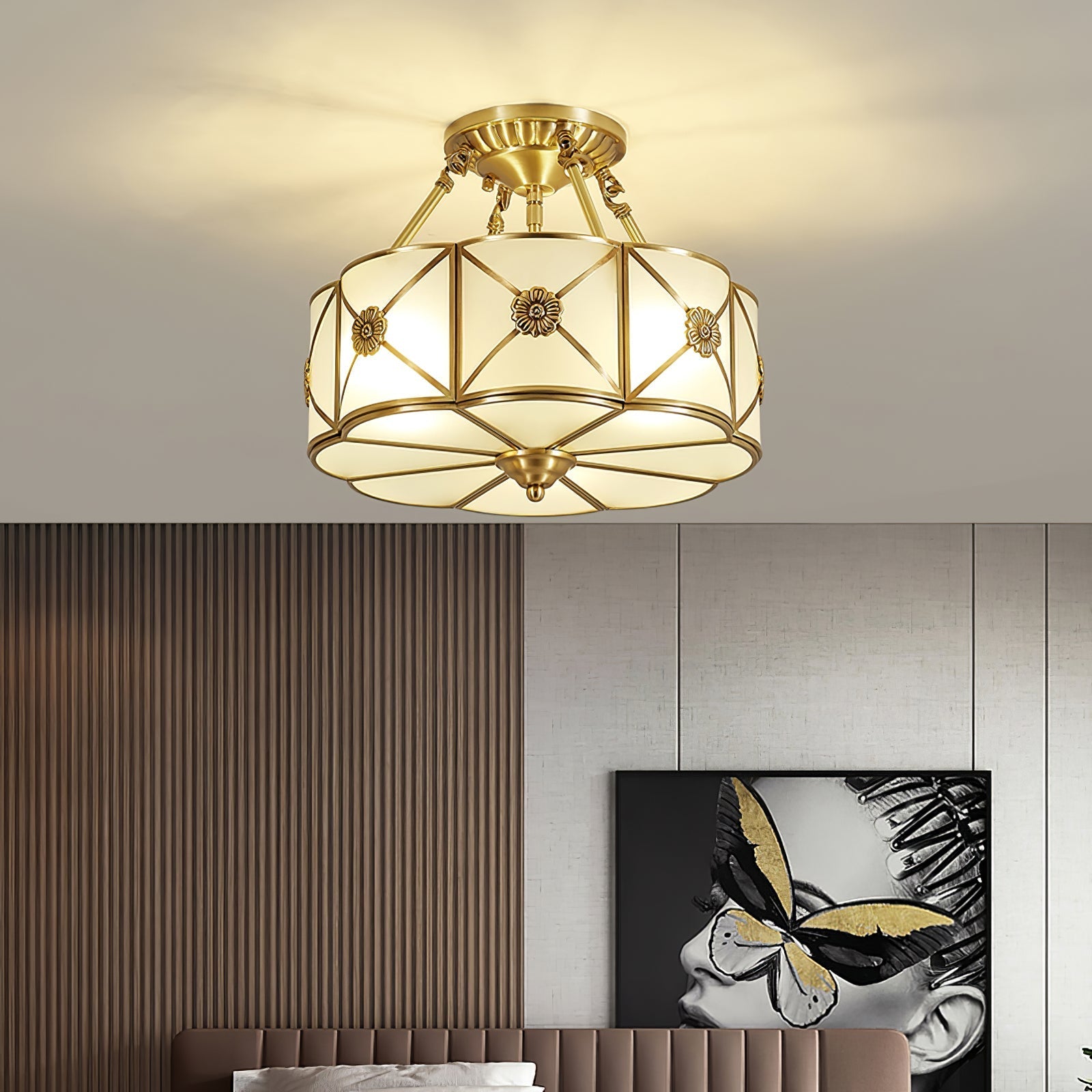 Vocor Ceiling Lamp Brass Scalloped Frosted Classic-Neutral Decor