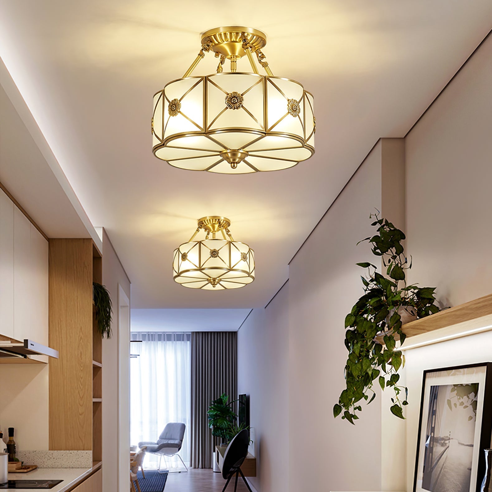 Vocor Ceiling Lamp Brass Scalloped Frosted Classic-Neutral Decor