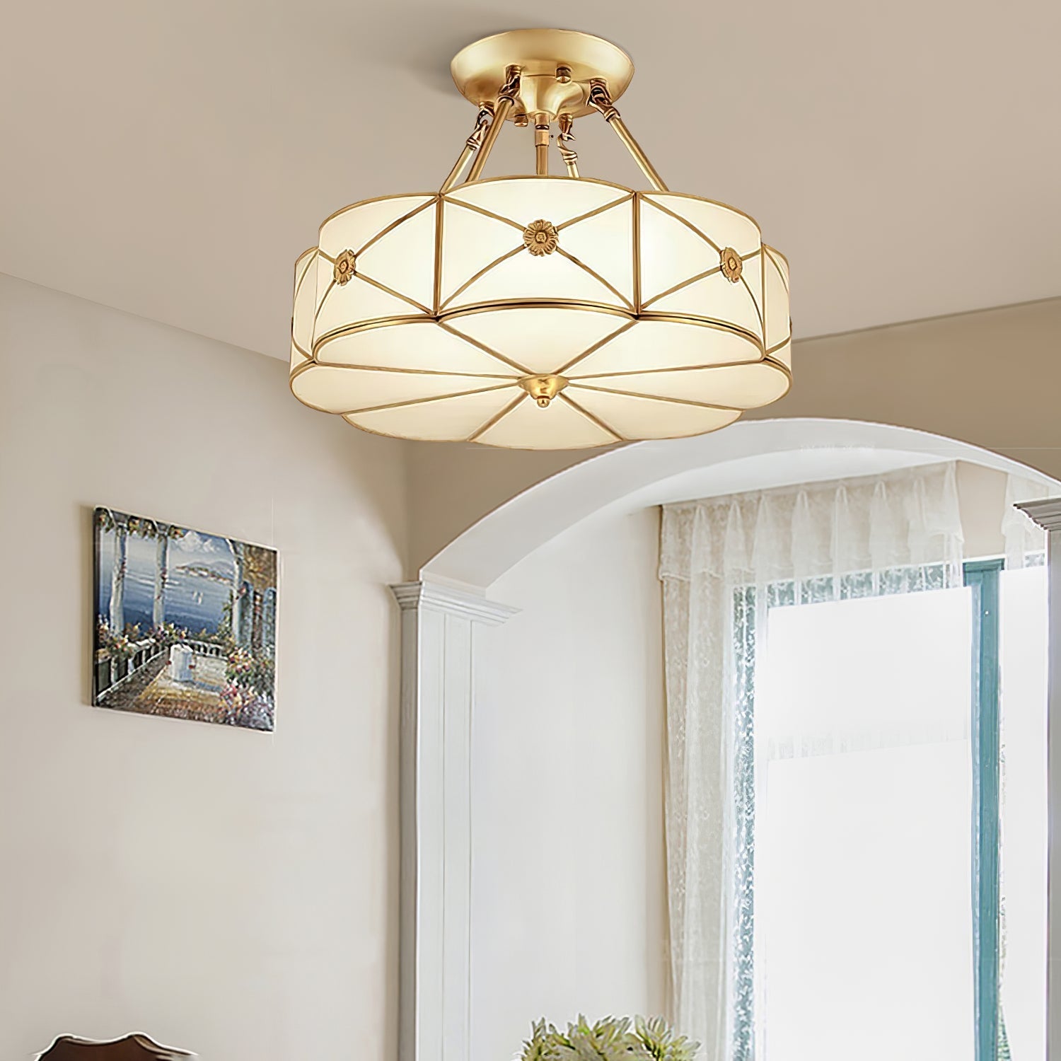 Vocor Ceiling Lamp Brass Scalloped Frosted Classic-Neutral Decor