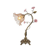 Primavera Flowers Table Lamp with brass body and glass shade.