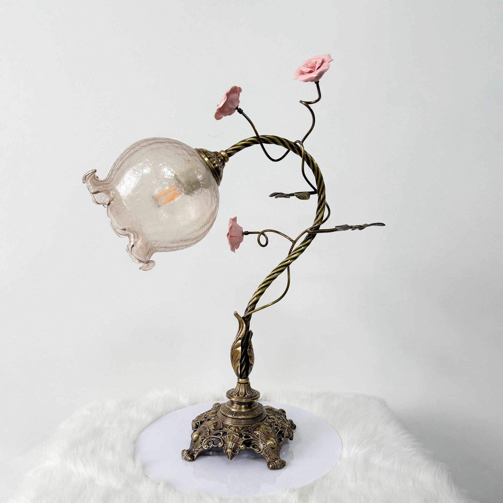 Detailed texture of the brass lamp body.