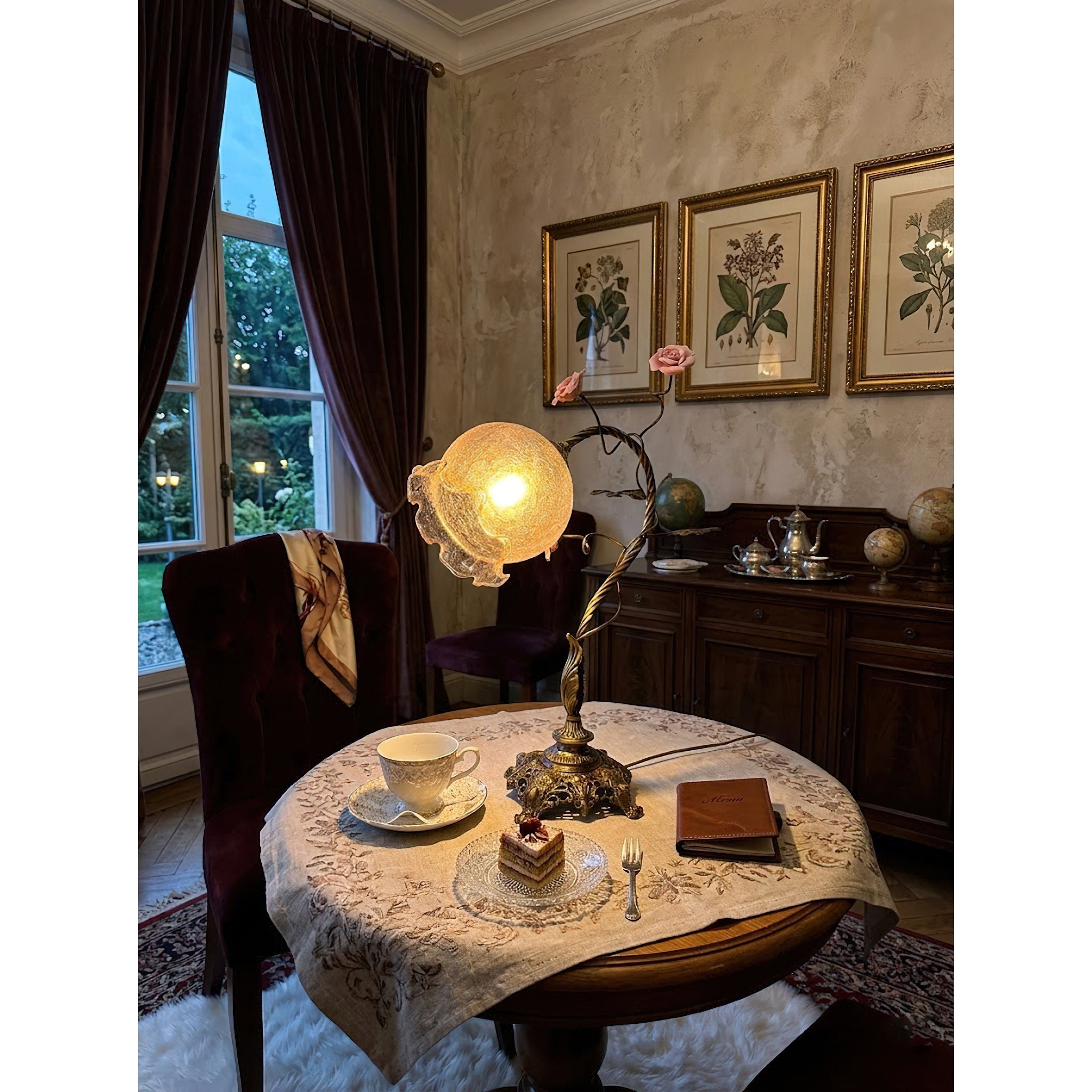 View of the cognac-colored glass shade.