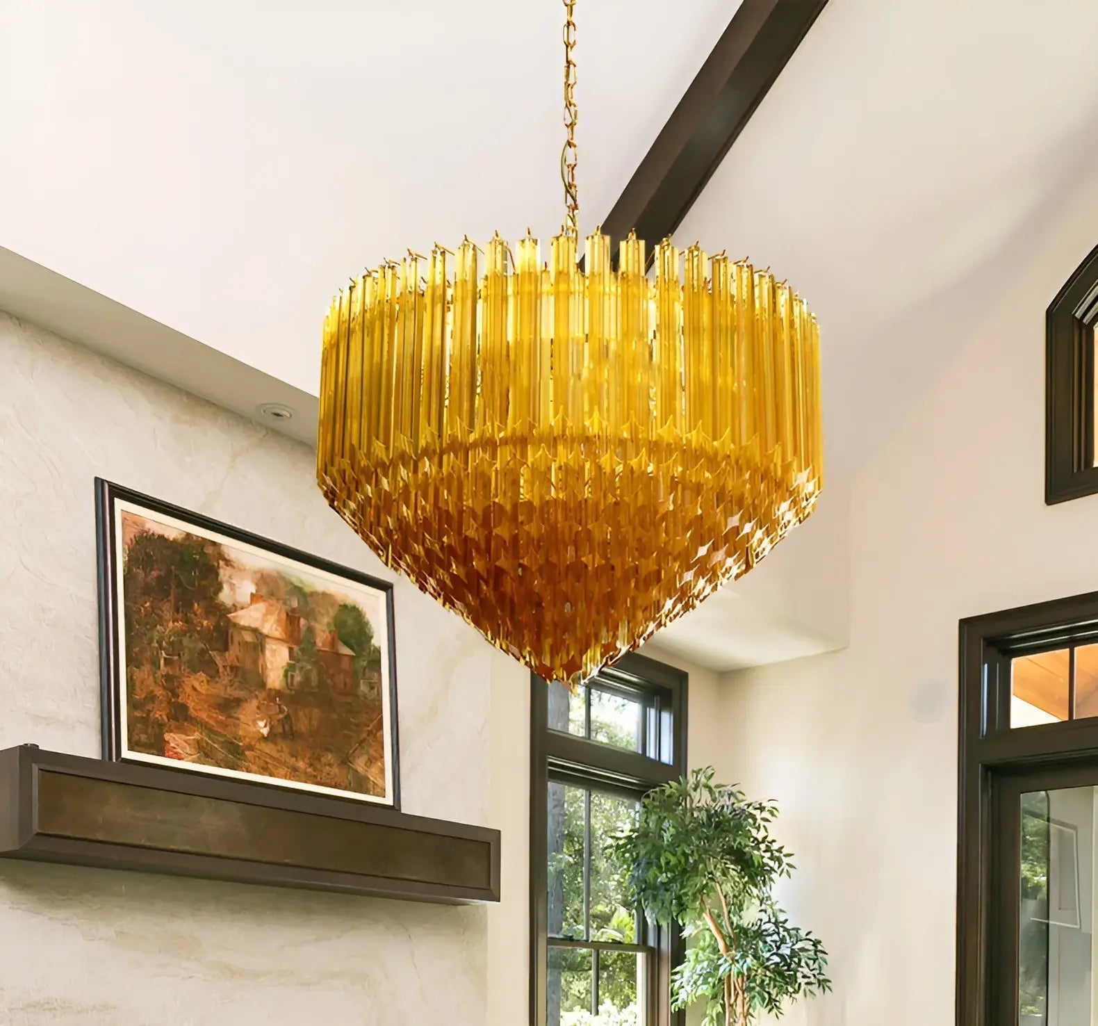 Aurora Chandelier Amber Murano Glass Prism Grand Art-Neutral Decor
