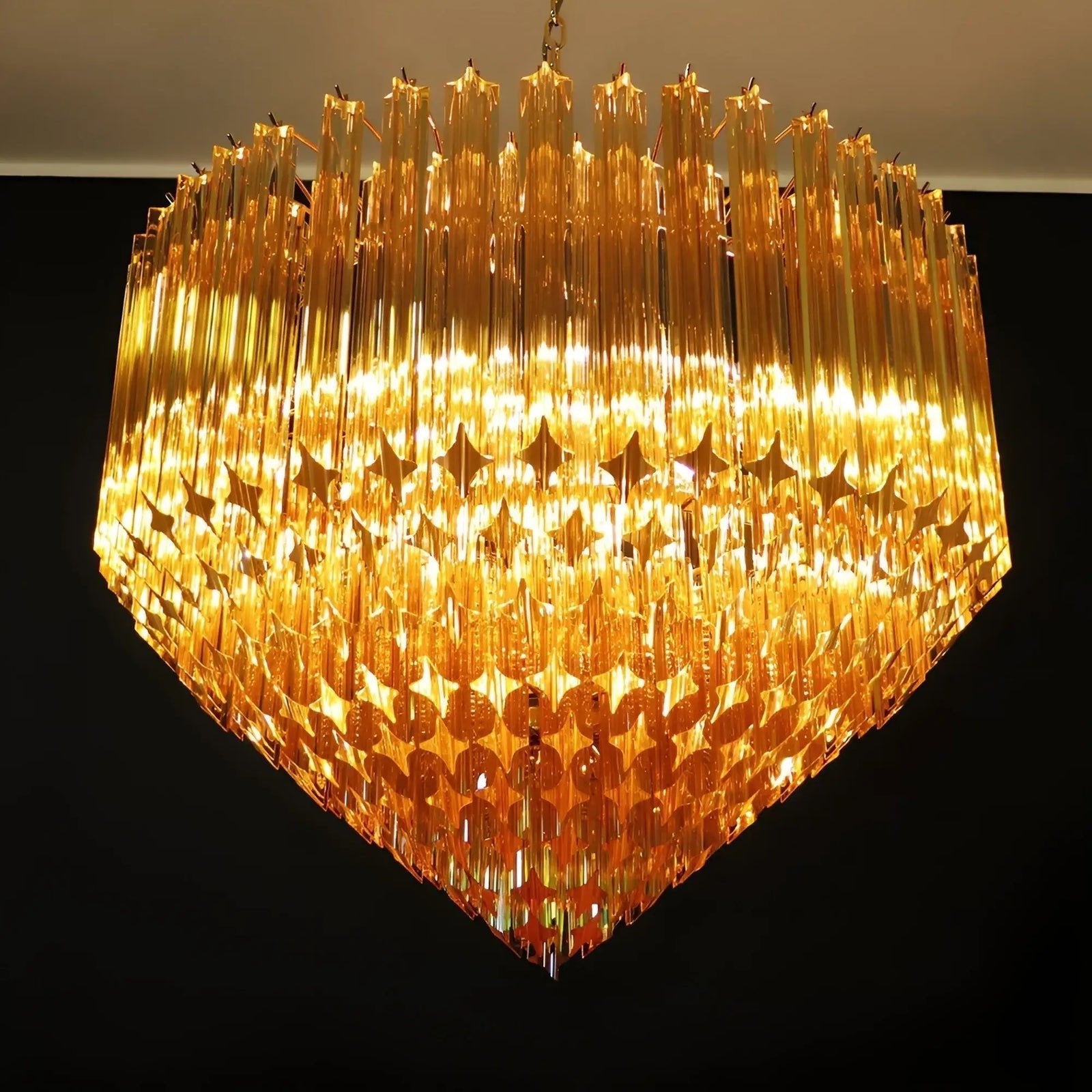 Aurora Chandelier Amber Murano Glass Prism Grand Art-Neutral Decor