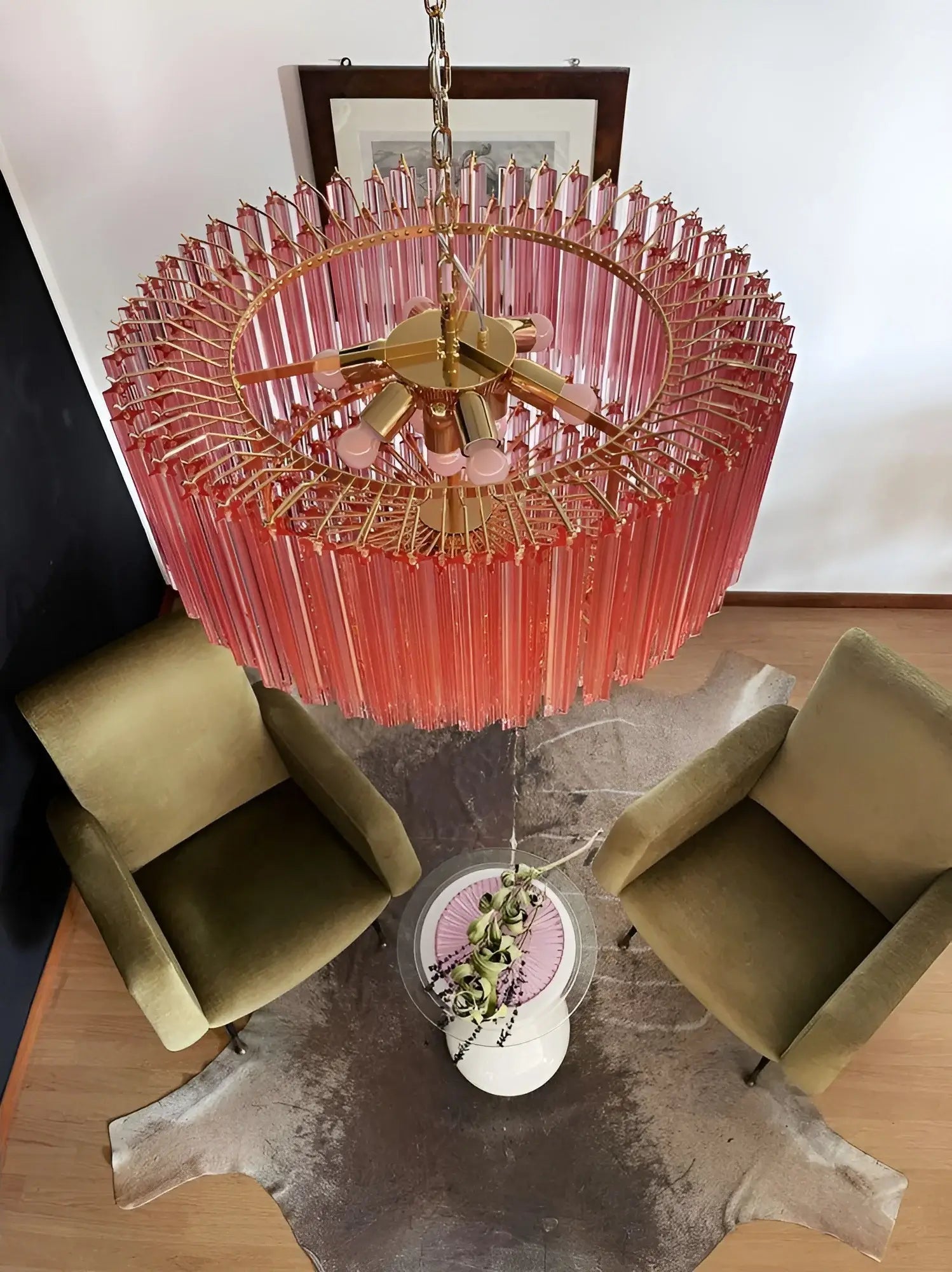 Aurora Chandelier Pink Glass Prisms Geometric-Neutral Decor
