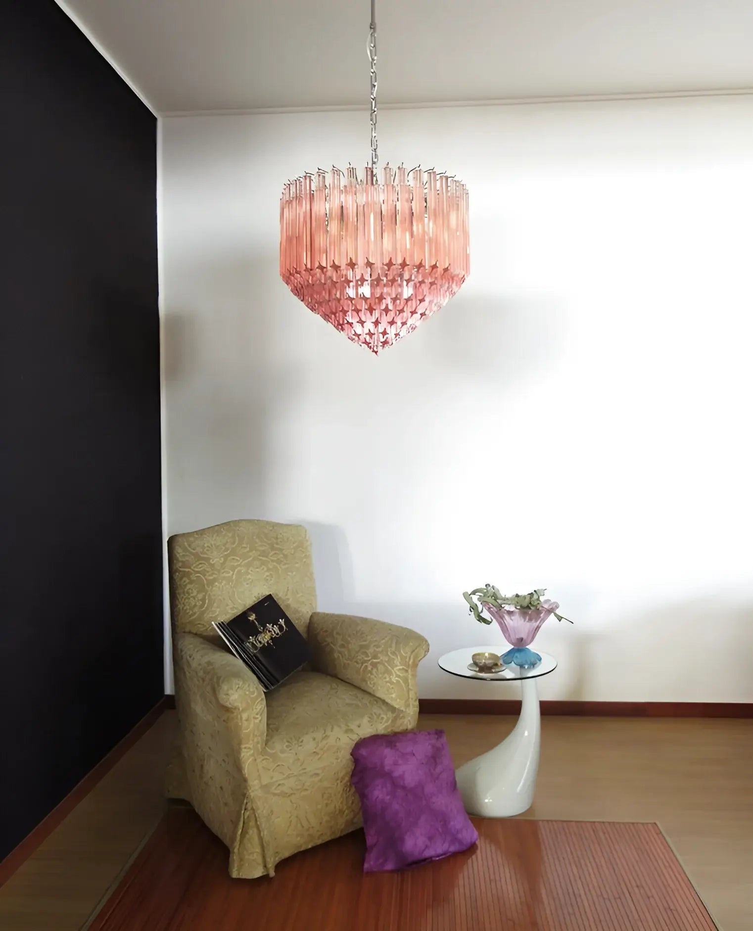Aurora Chandelier Pink Glass Prisms Geometric-Neutral Decor