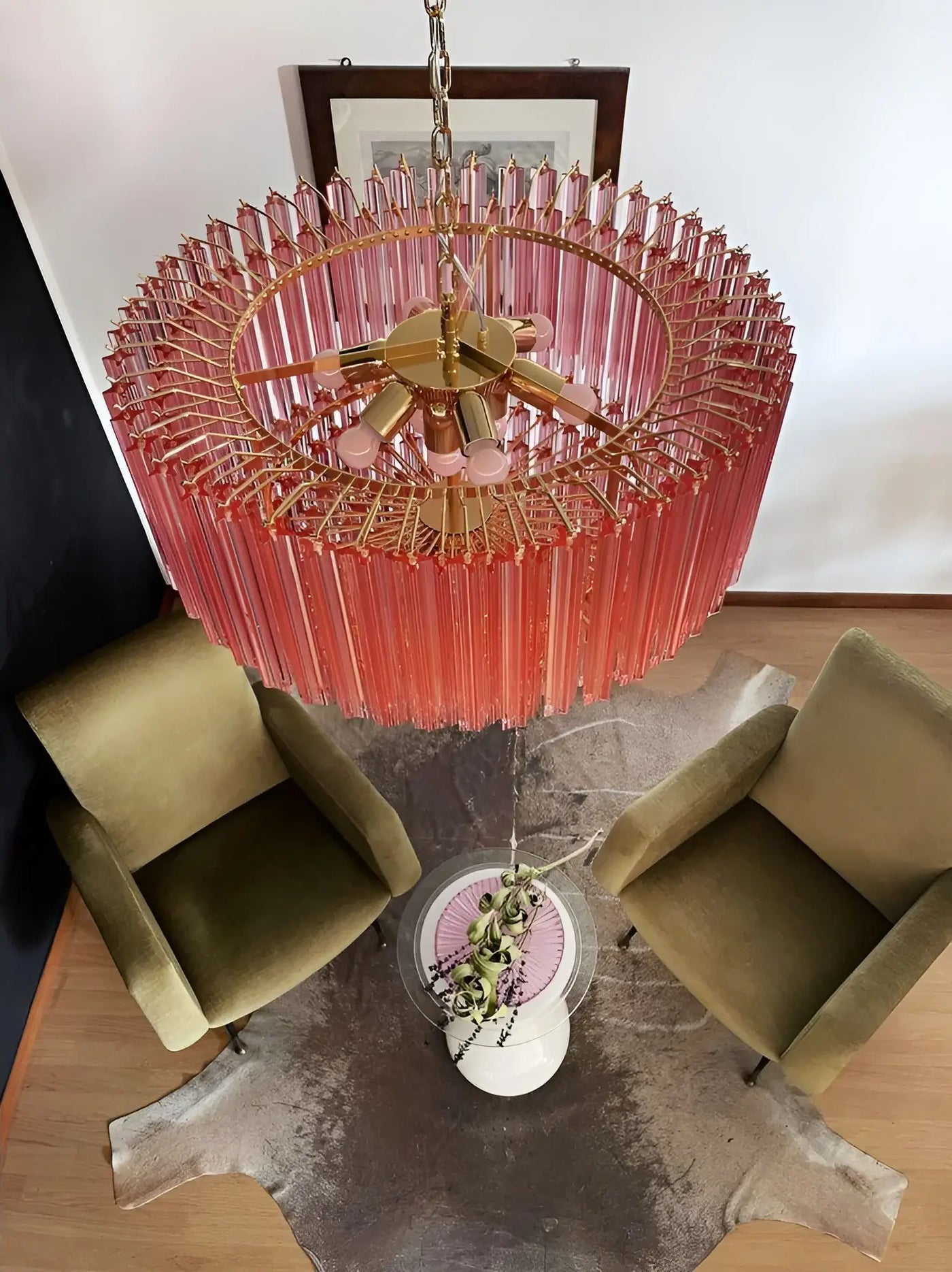 Aurora Chandelier Pink Glass Prisms Geometric-Neutral Decor