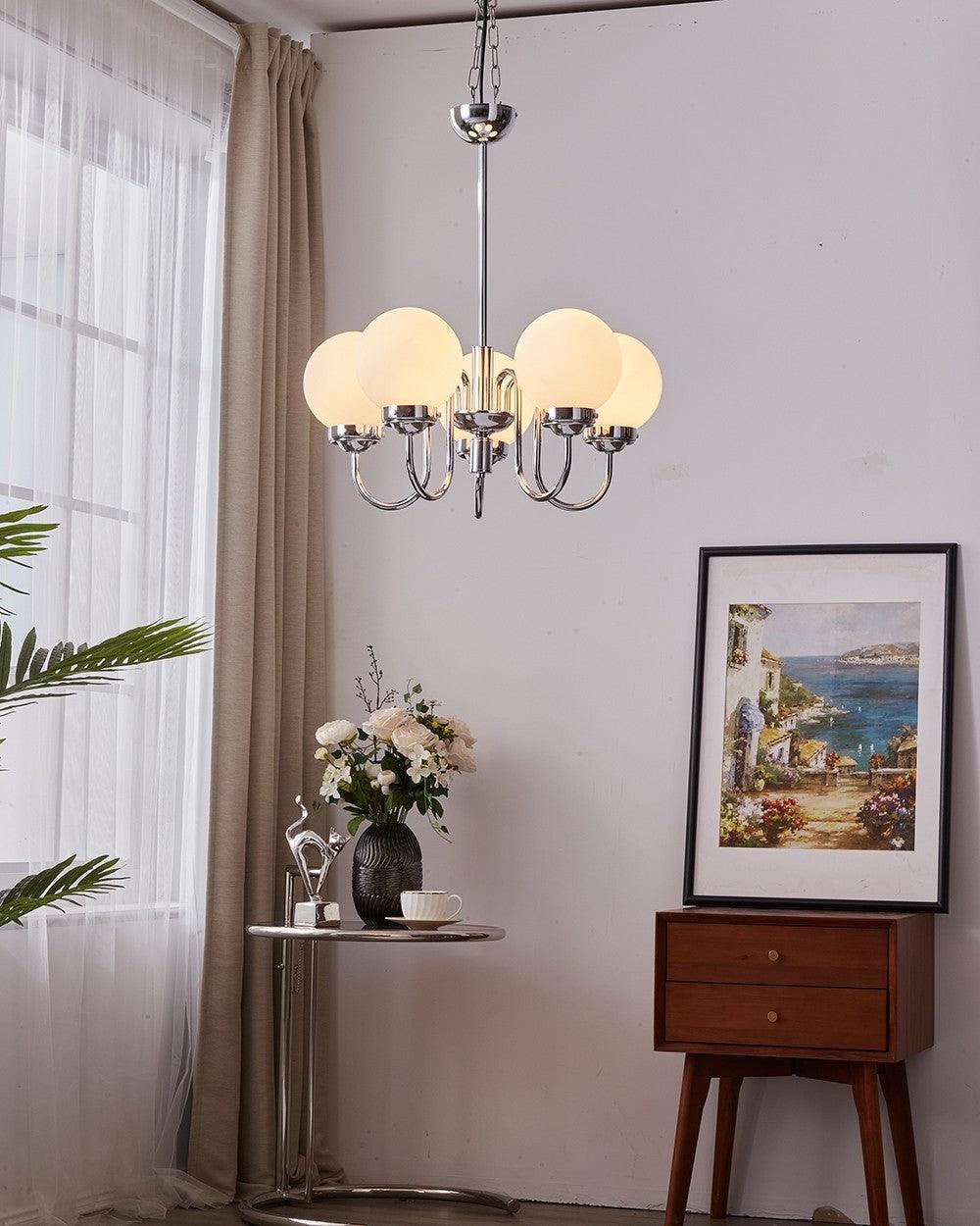 Dostor Chandelier Globe Chrome Curved Arm-Neutral Decor