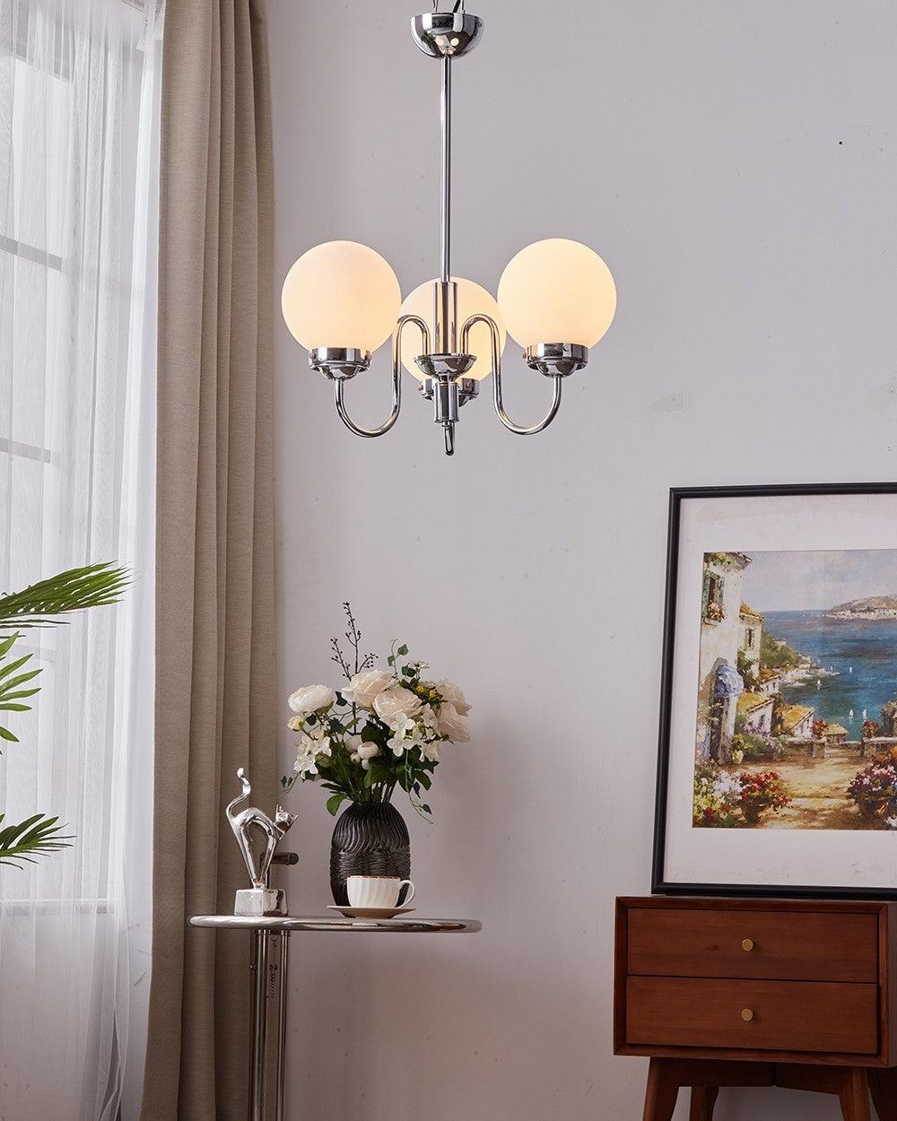 Dostor Chandelier Globe Chrome Curved Arm-Neutral Decor