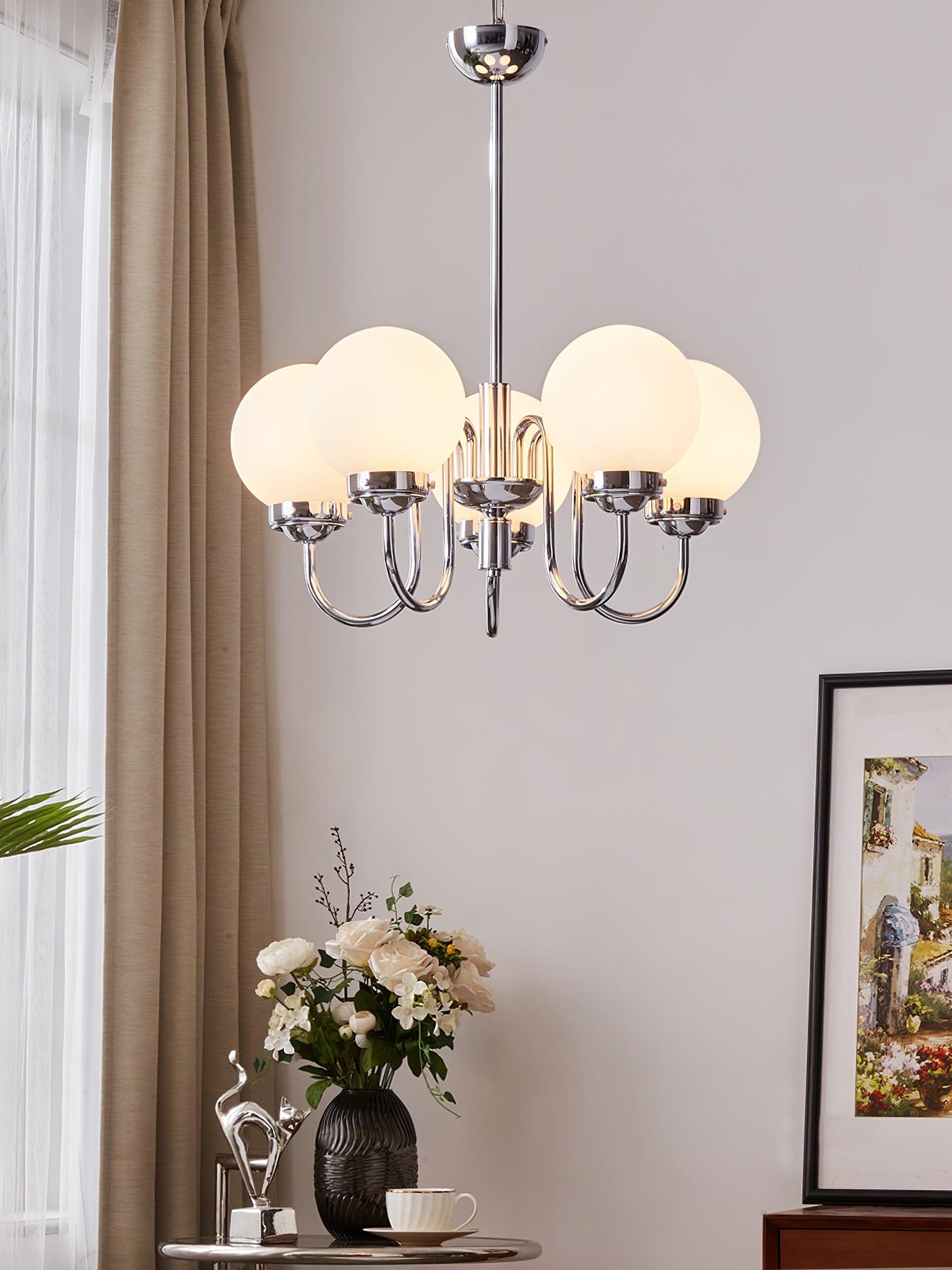 Dostor Chandelier Globe Chrome Curved Arm-Neutral Decor