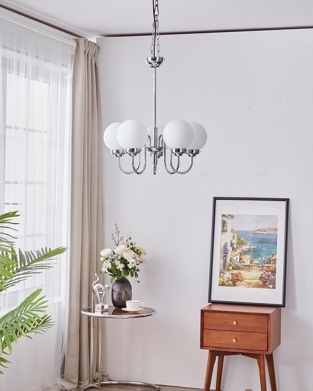 Dostor Chandelier Globe Chrome Curved Arm-Neutral Decor
