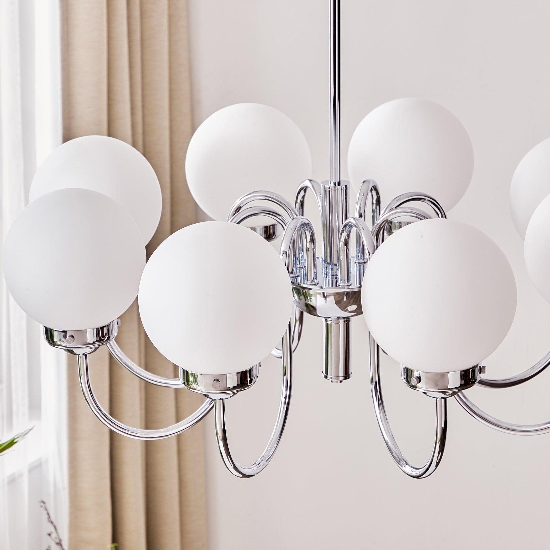 Dostor Chandelier Globe Chrome Curved Arm-Neutral Decor