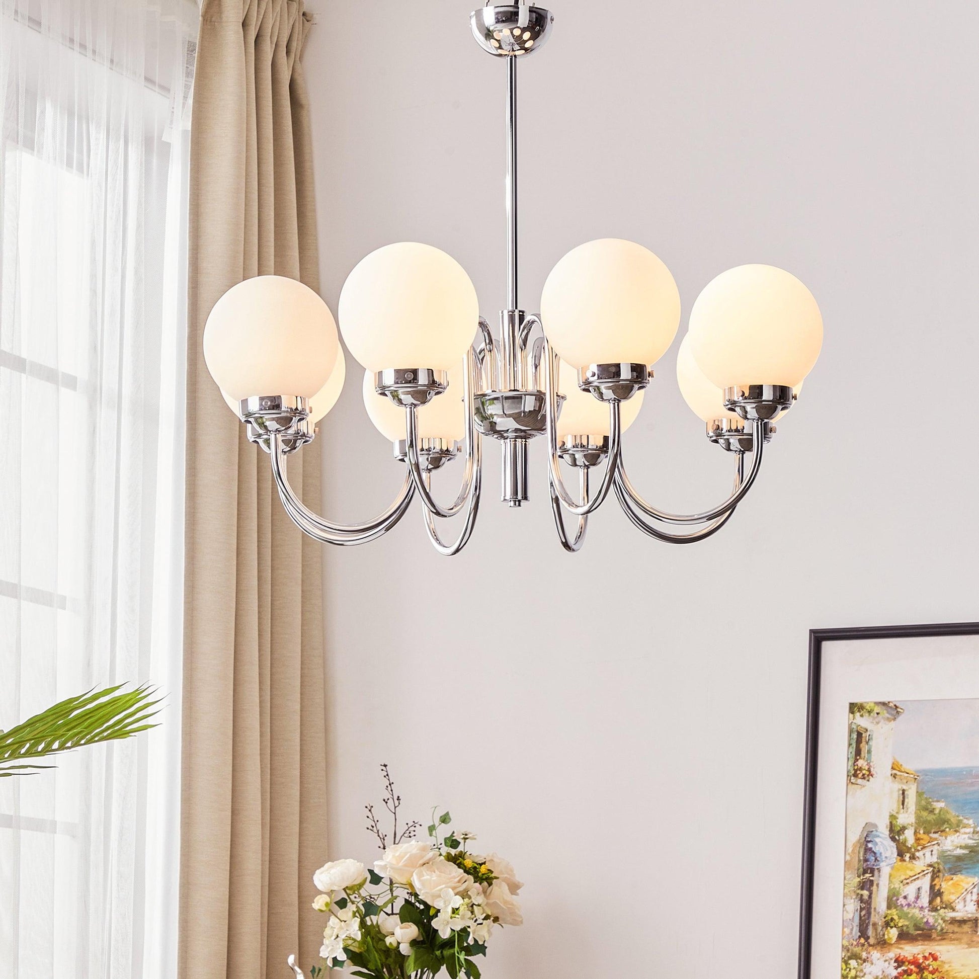 Dostor Chandelier Globe Chrome Curved Arm-Neutral Decor
