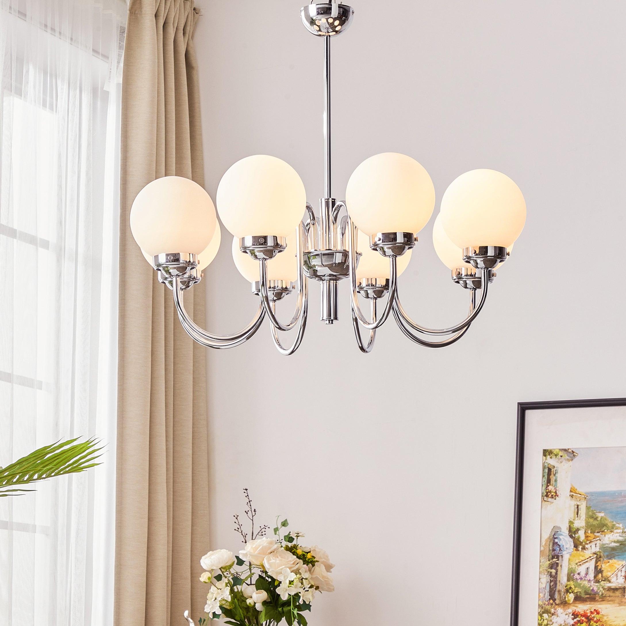 Dostor Chandelier Globe Chrome Curved Arm-Neutral Decor