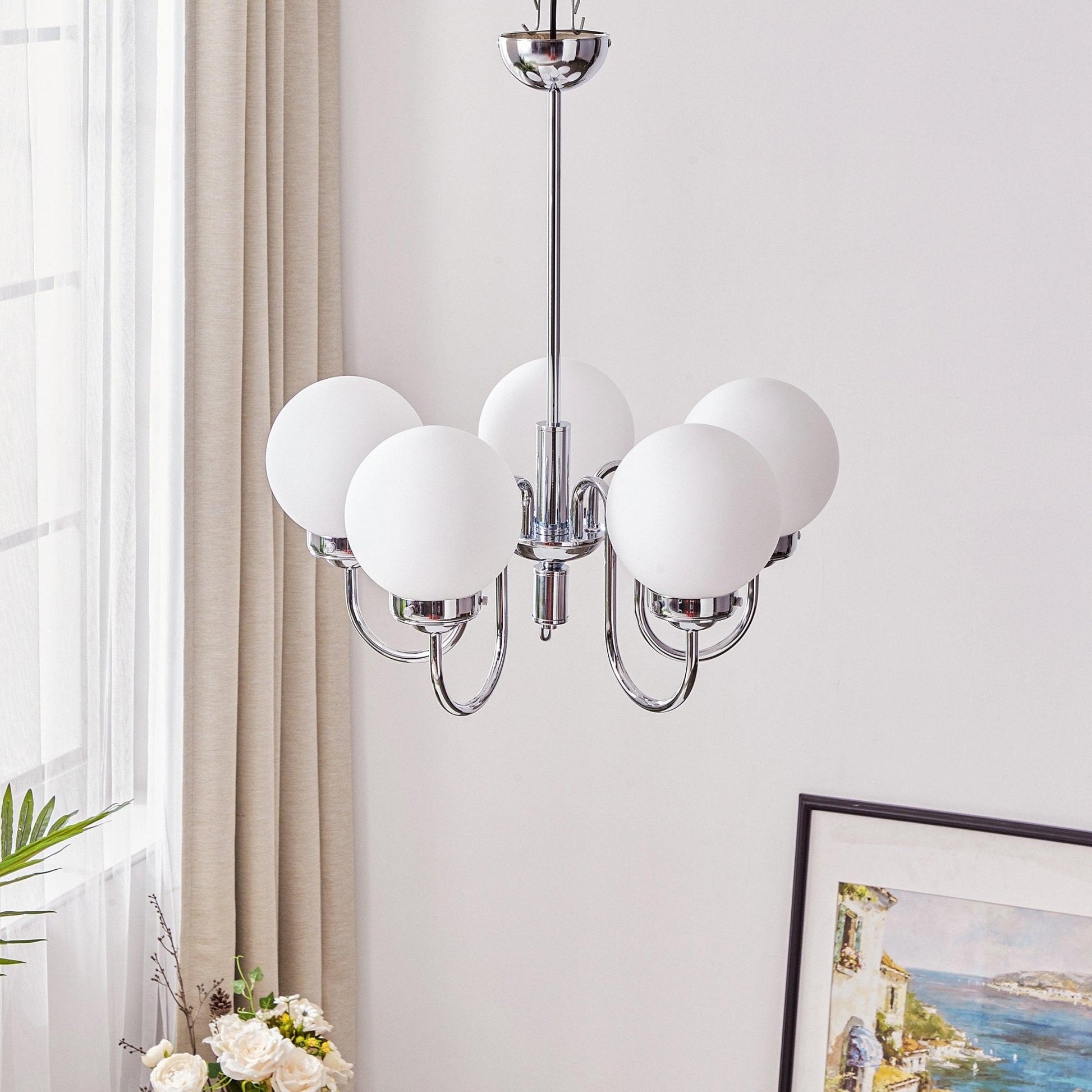 Dostor Chandelier Globe Chrome Curved Arm-Neutral Decor
