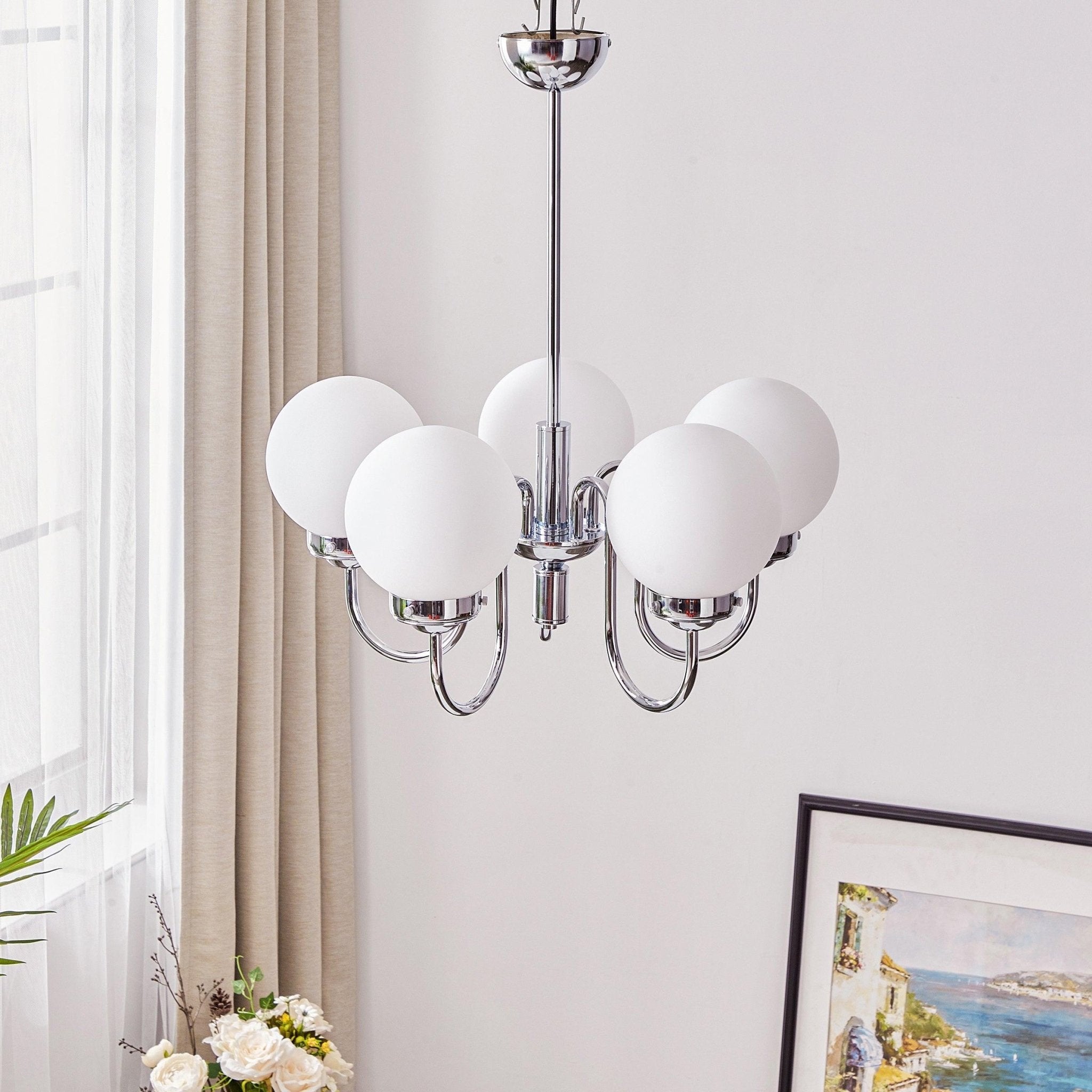 Dostor Chandelier Globe Chrome Curved Arm-Neutral Decor