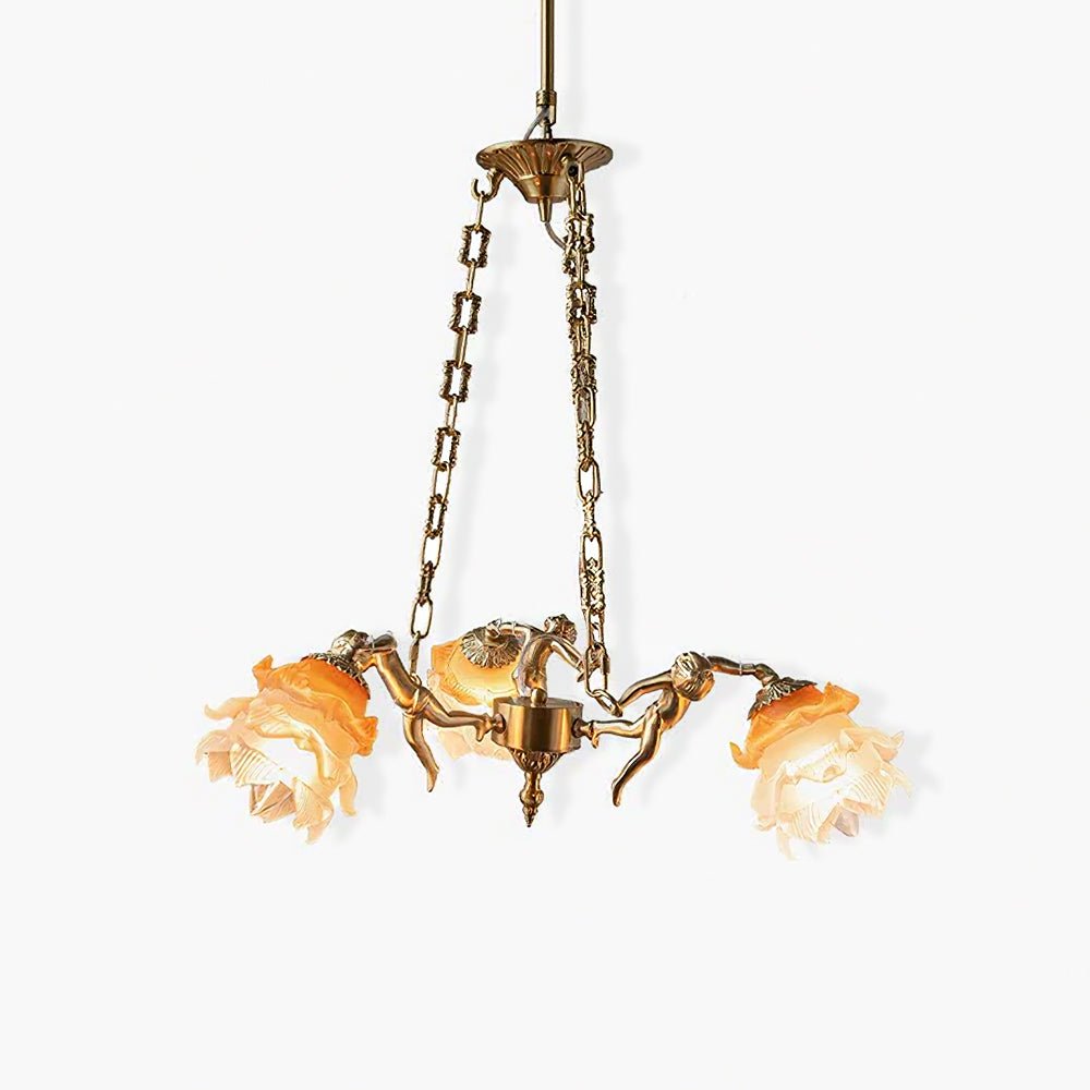 Lustra Chandelier Brass Suspension Floral Vintage-Neutral Decor