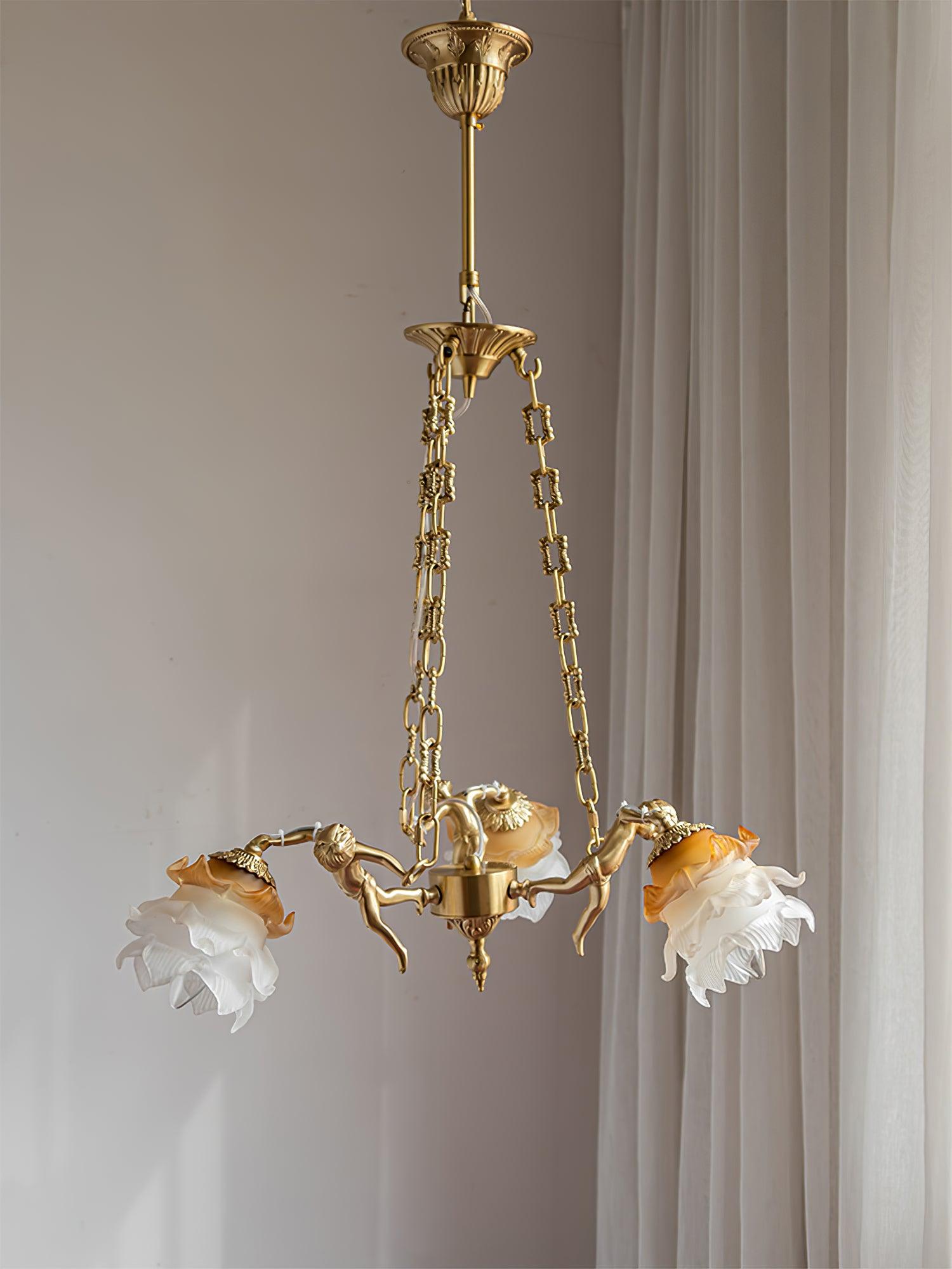 Lustra Chandelier Brass Suspension Floral Vintage-Neutral Decor