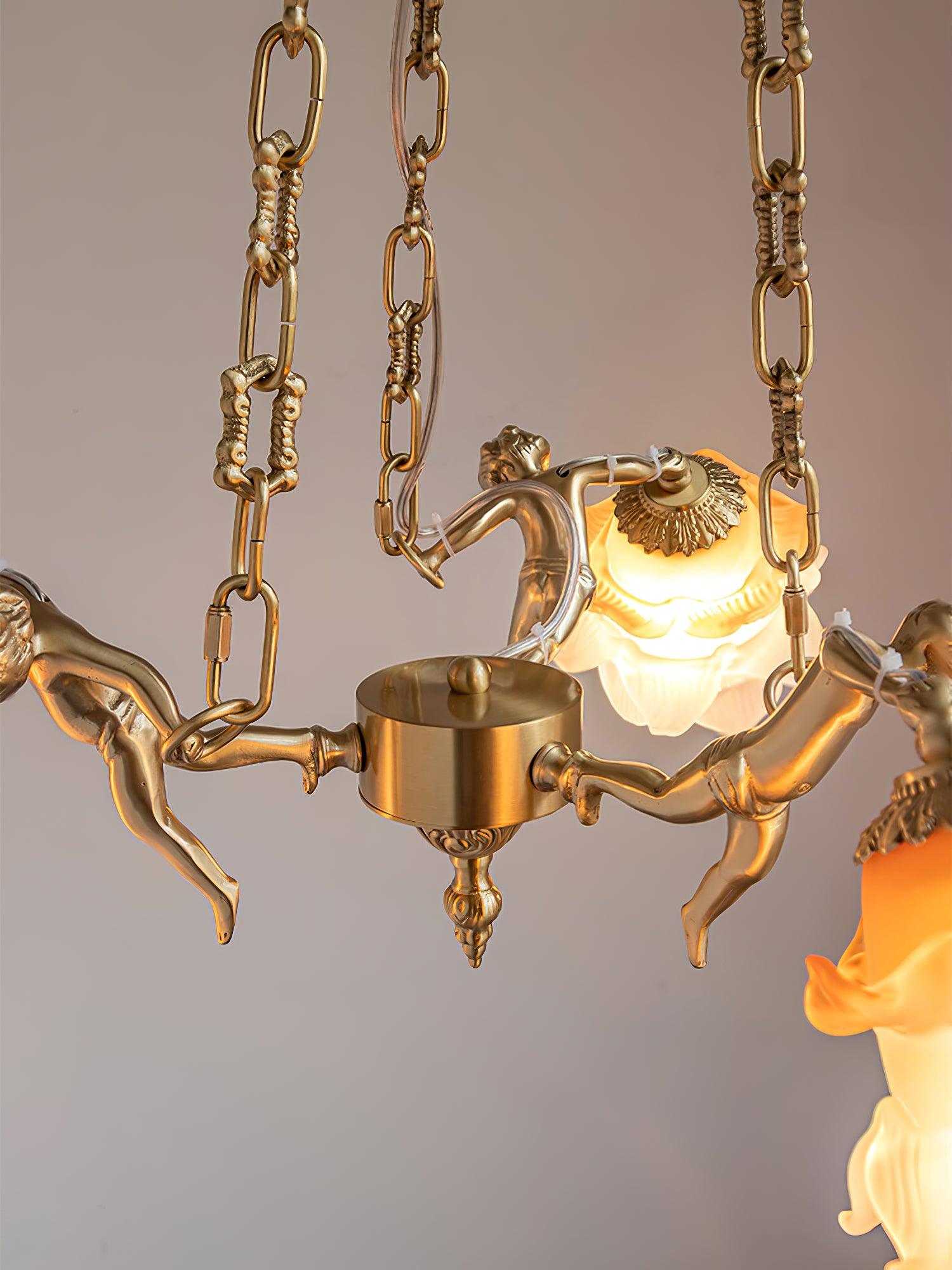 Lustra Chandelier Brass Suspension Floral Vintage-Neutral Decor