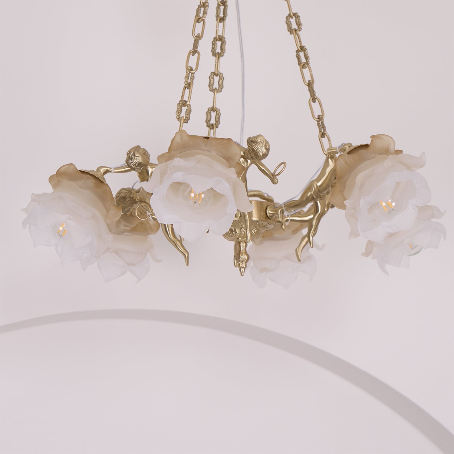 Lustra Chandelier Brass Suspension Floral Vintage-Neutral Decor
