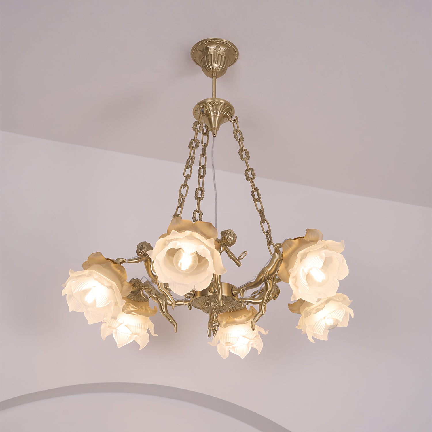 Lustra Chandelier Brass Suspension Floral Vintage-Neutral Decor