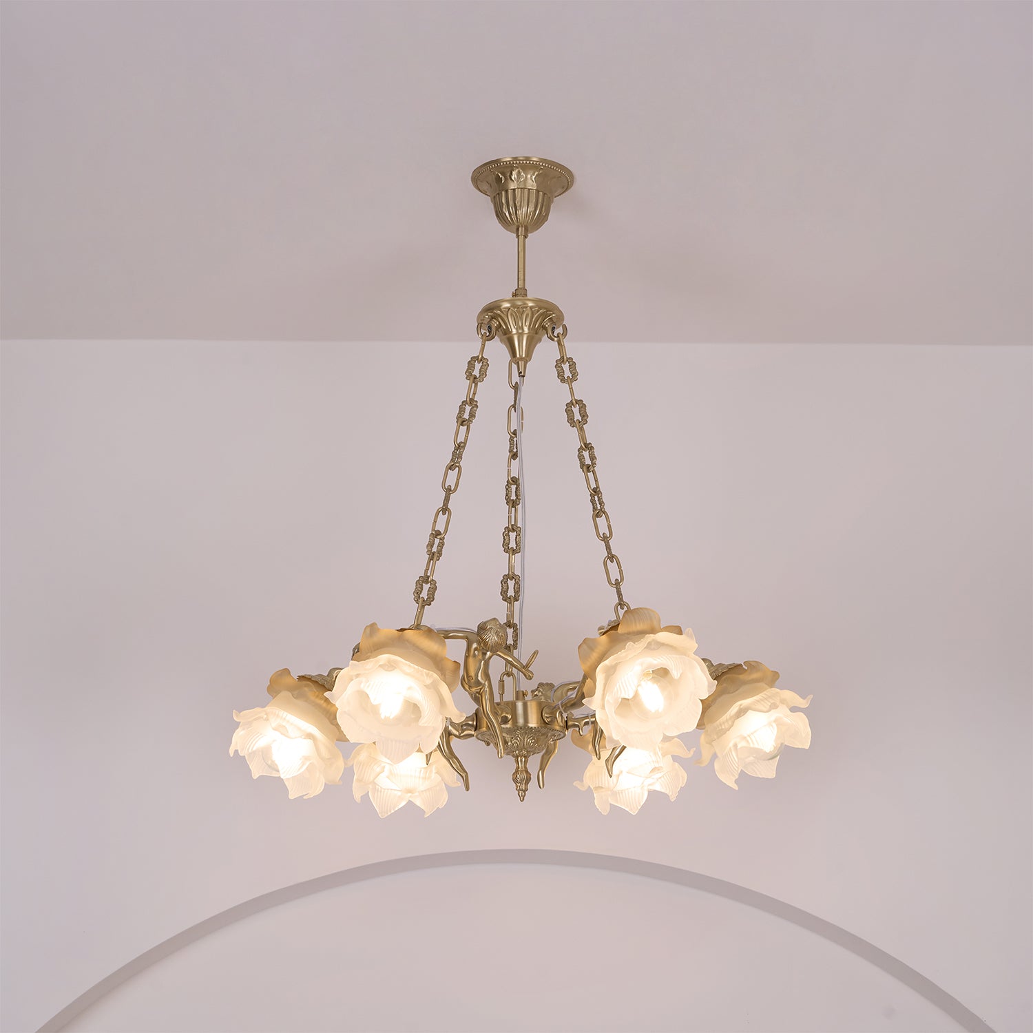 Lustra Chandelier Brass Suspension Floral Vintage-Neutral Decor