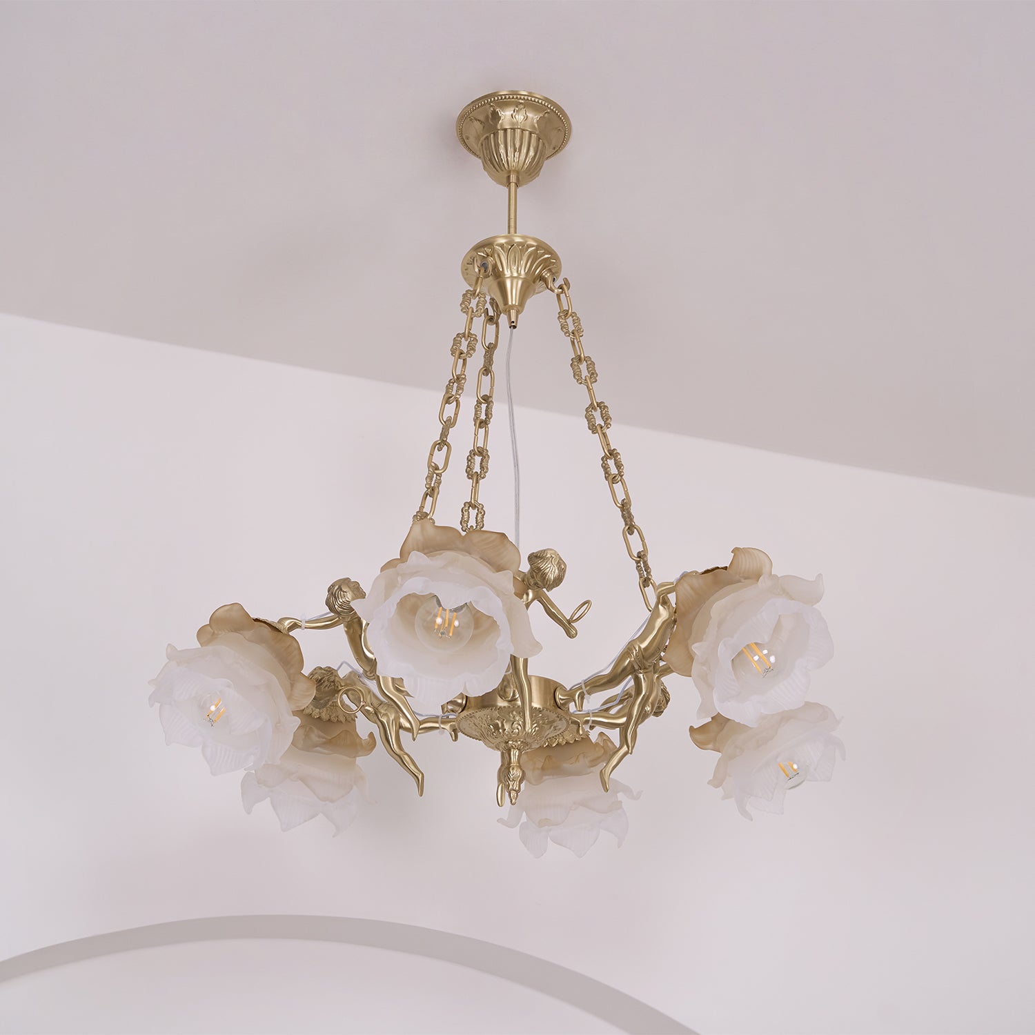 Lustra Chandelier Brass Suspension Floral Vintage-Neutral Decor