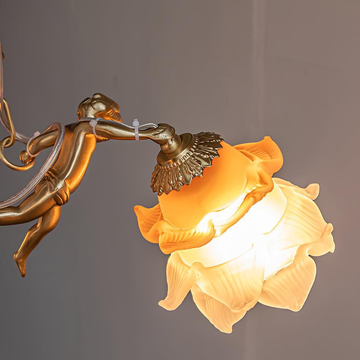Lustra Chandelier Brass Suspension Floral Vintage-Neutral Decor