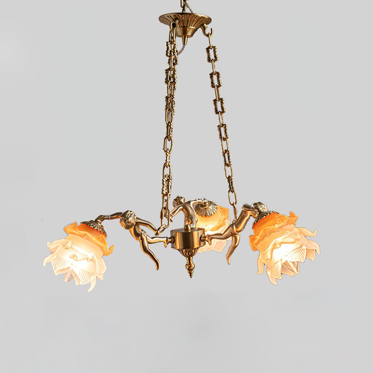 Lustra Chandelier Brass Suspension Floral Vintage-Neutral Decor