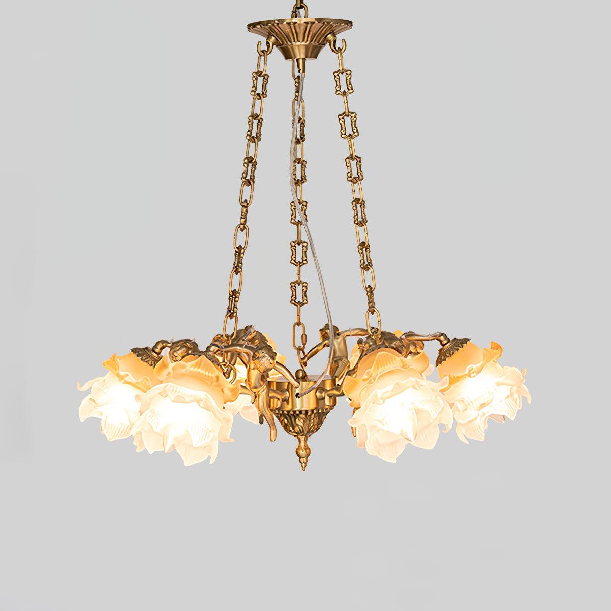 Lustra Chandelier Brass Suspension Floral Vintage-Neutral Decor