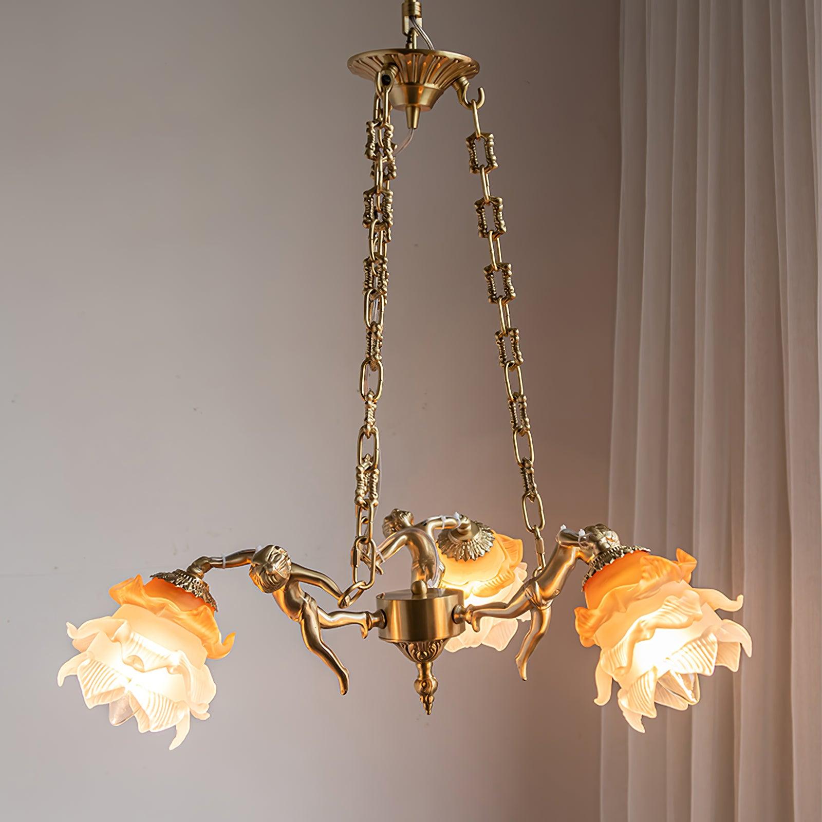 Lustra Chandelier Brass Suspension Floral Vintage-Neutral Decor