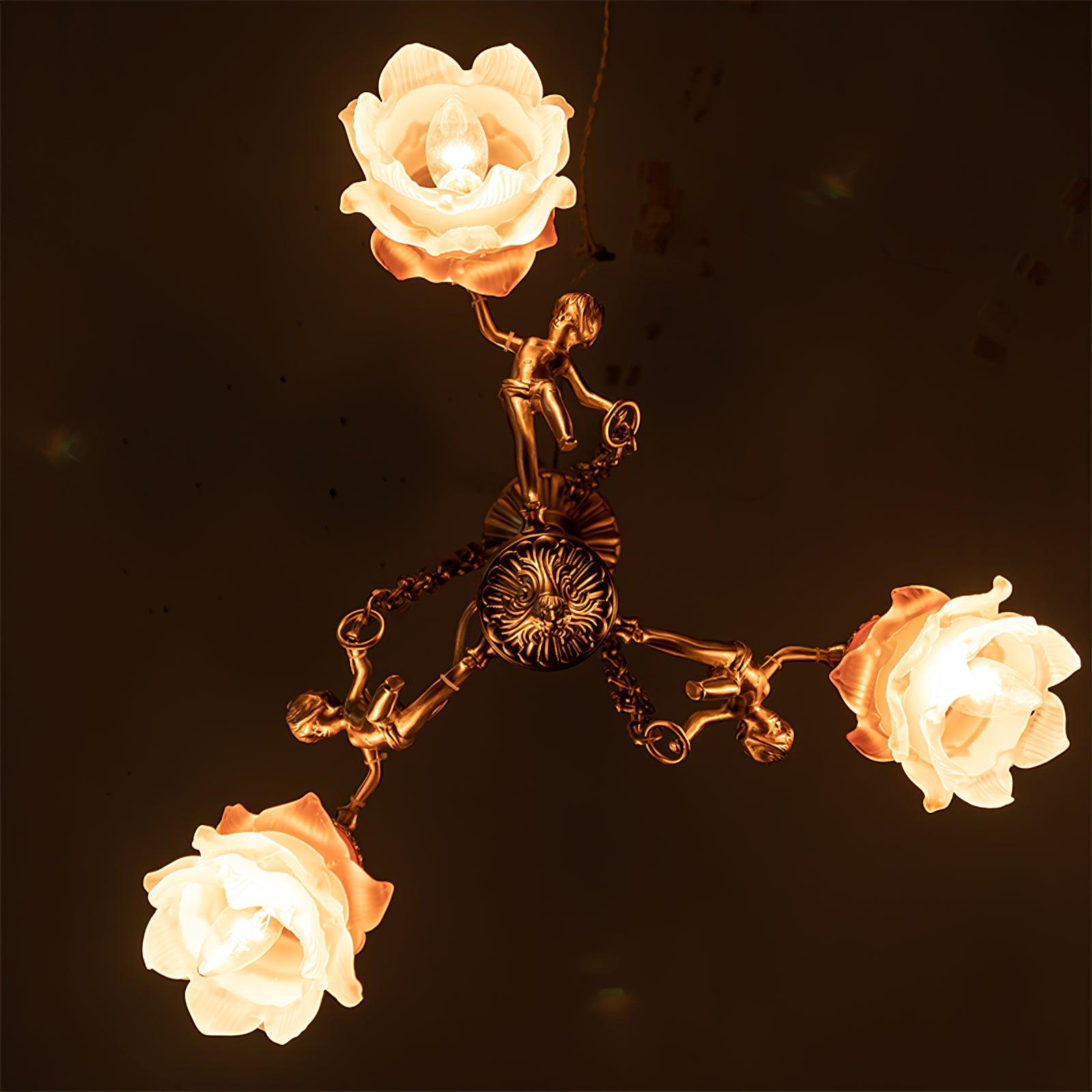 Lustra Chandelier Brass Suspension Floral Vintage-Neutral Decor