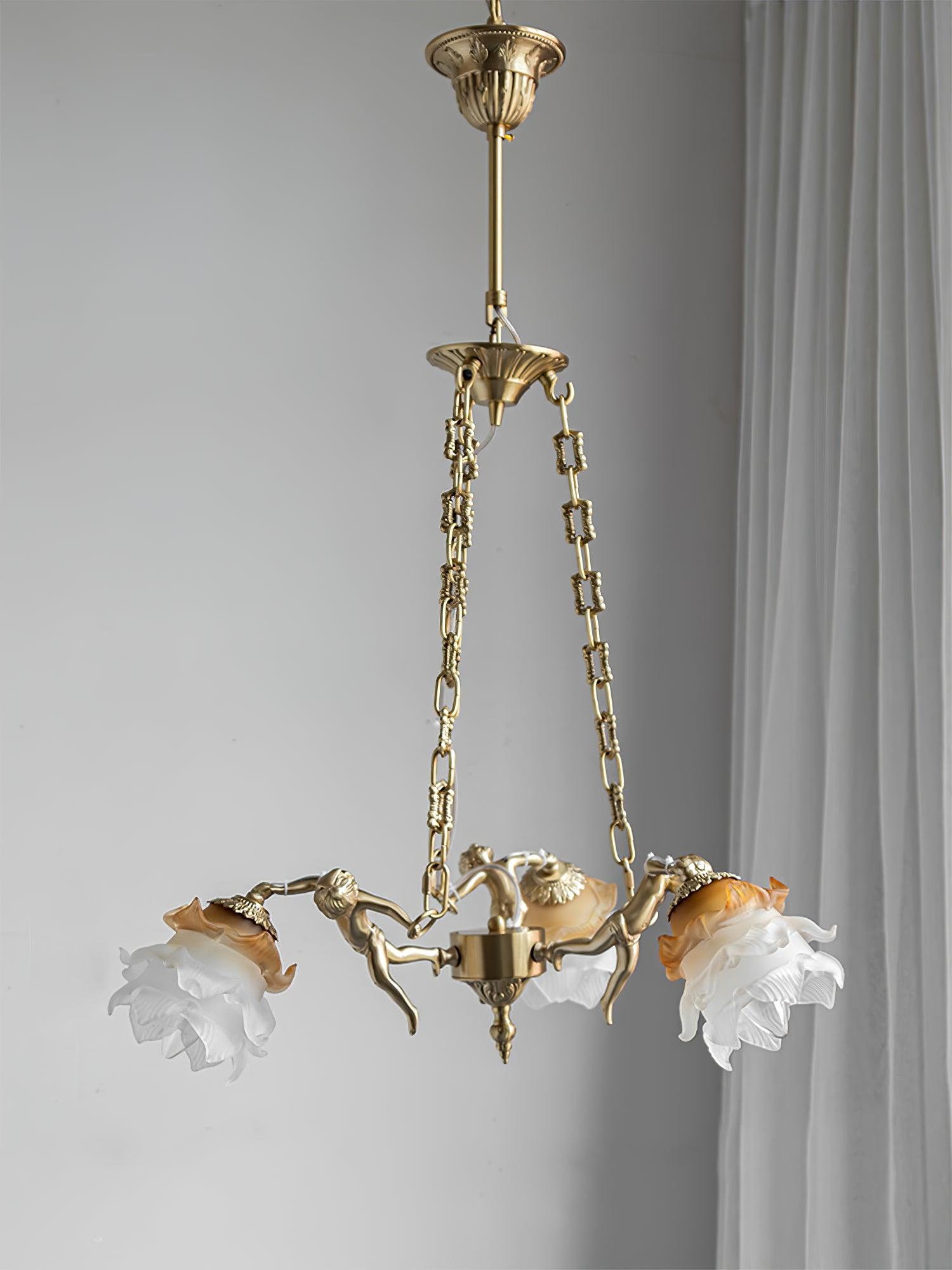 Lustra Chandelier Brass Suspension Floral Vintage-Neutral Decor