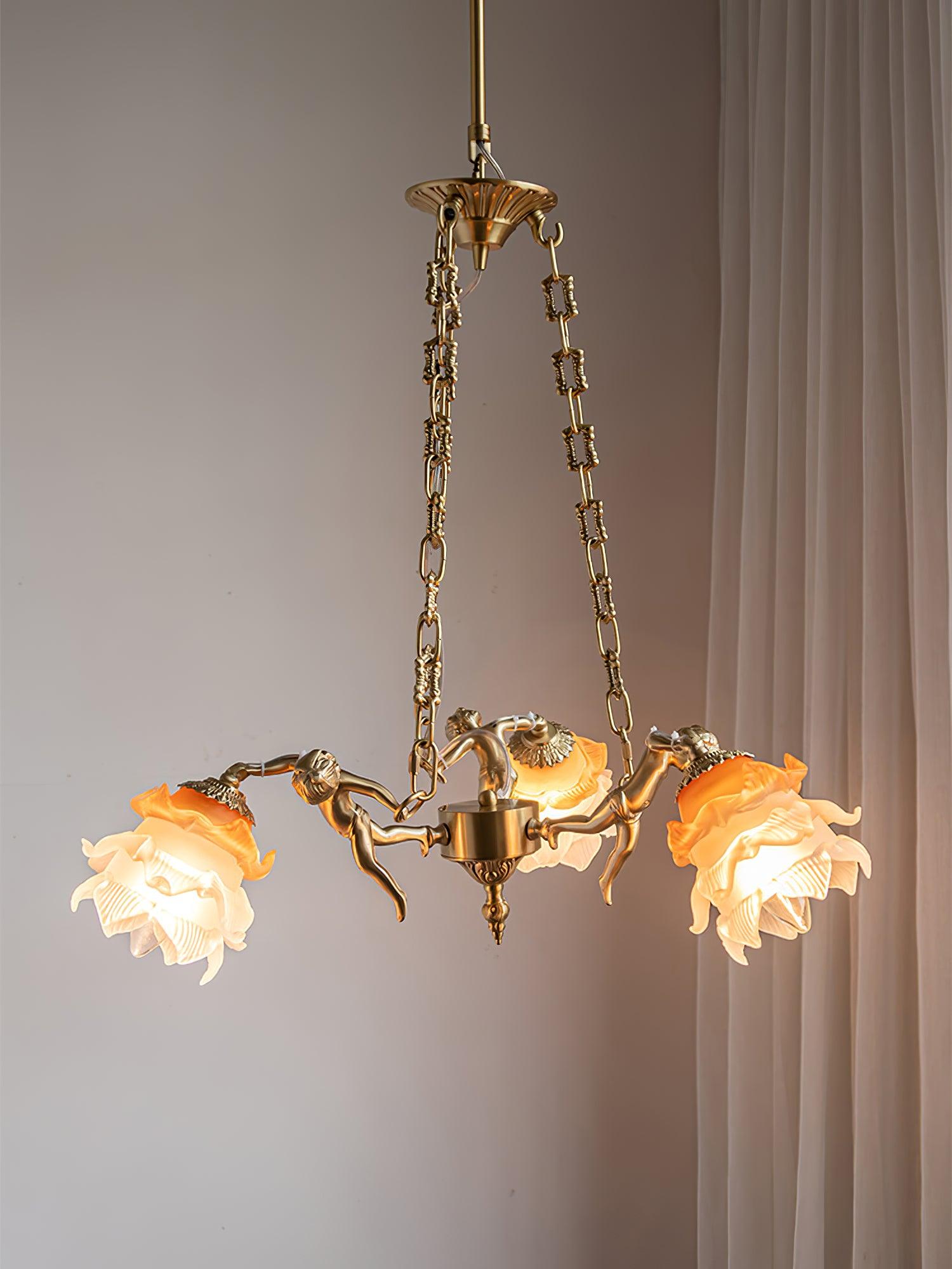 Lustra Chandelier Brass Suspension Floral Vintage-Neutral Decor