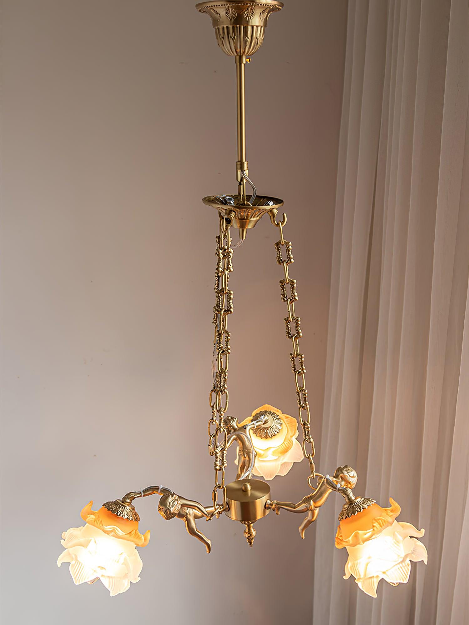 Lustra Chandelier Brass Suspension Floral Vintage-Neutral Decor