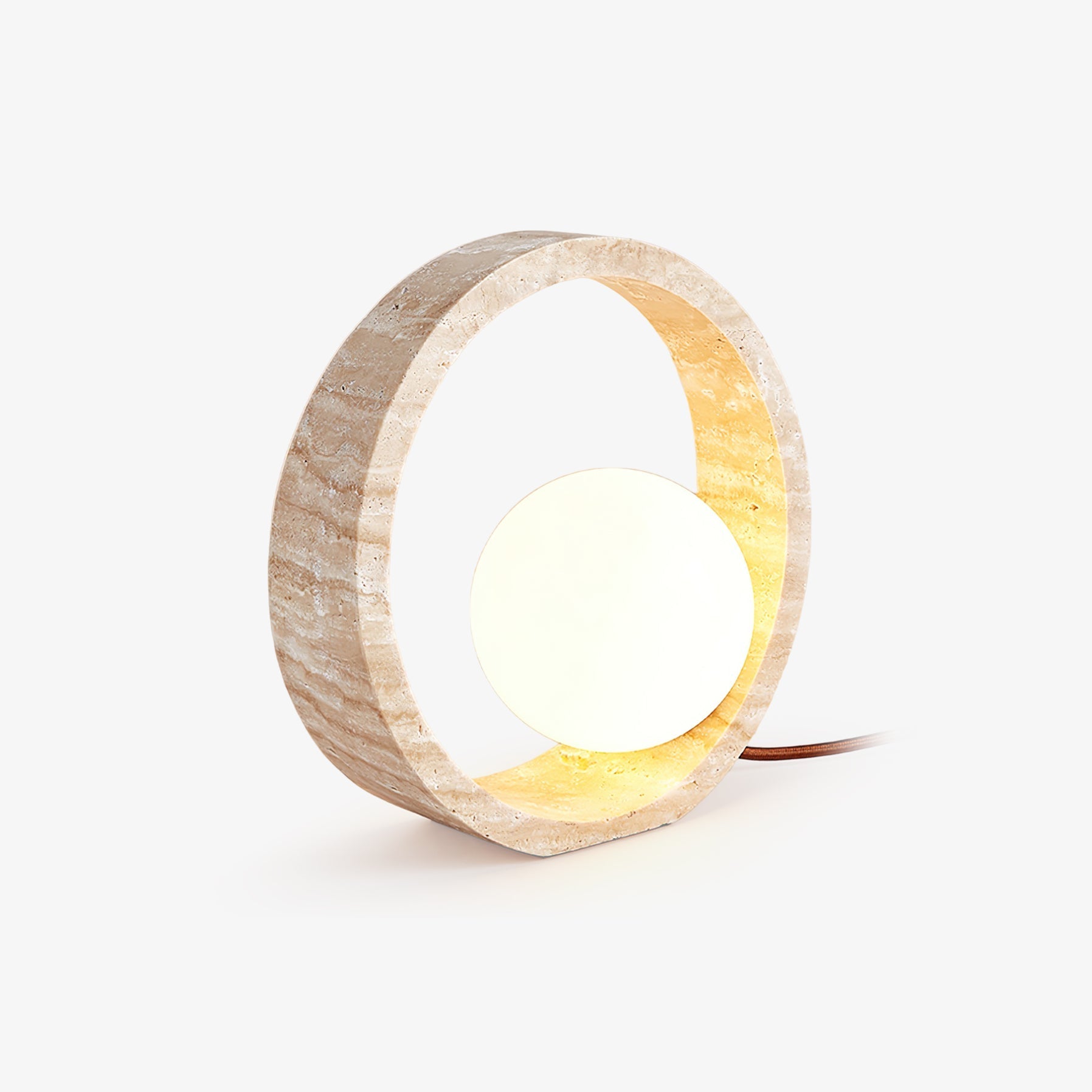 Orzore Circular Travertine Table Lamp-Neutral Decor