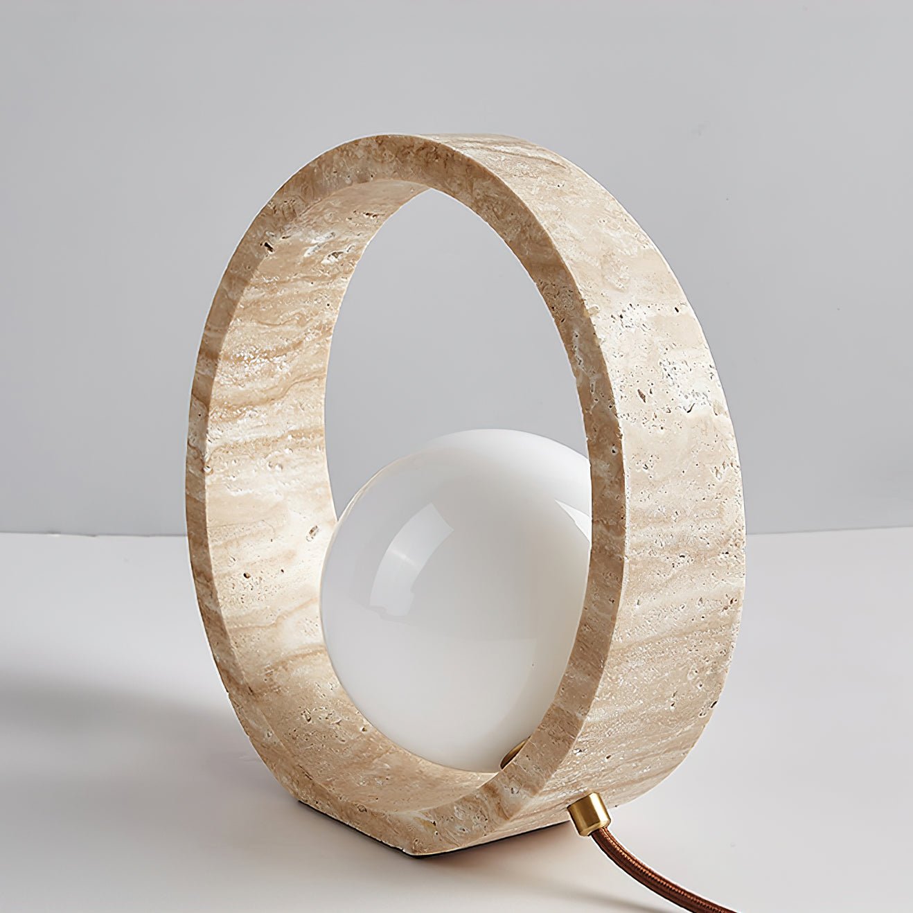 Orzore Circular Travertine Table Lamp-Neutral Decor