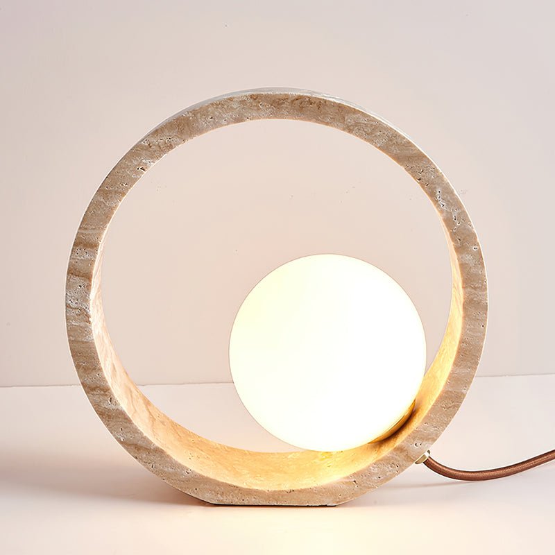 Orzore Circular Travertine Table Lamp-Neutral Decor