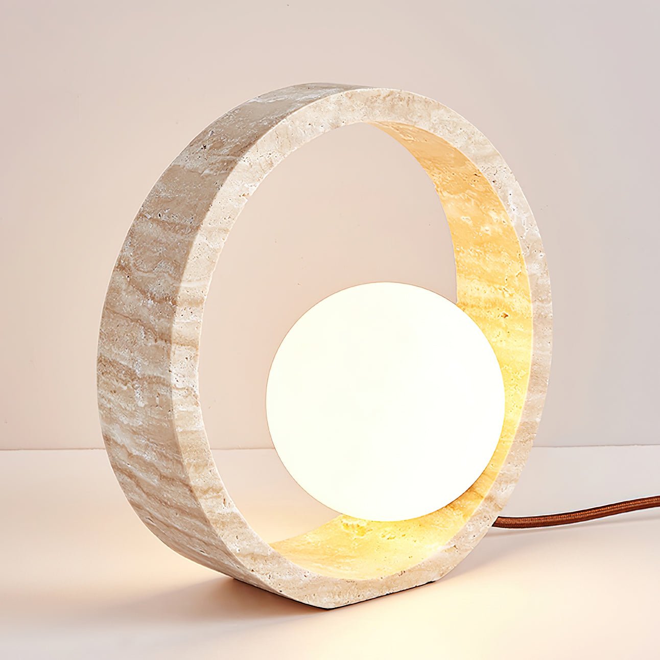 Orzore Circular Travertine Table Lamp-Neutral Decor