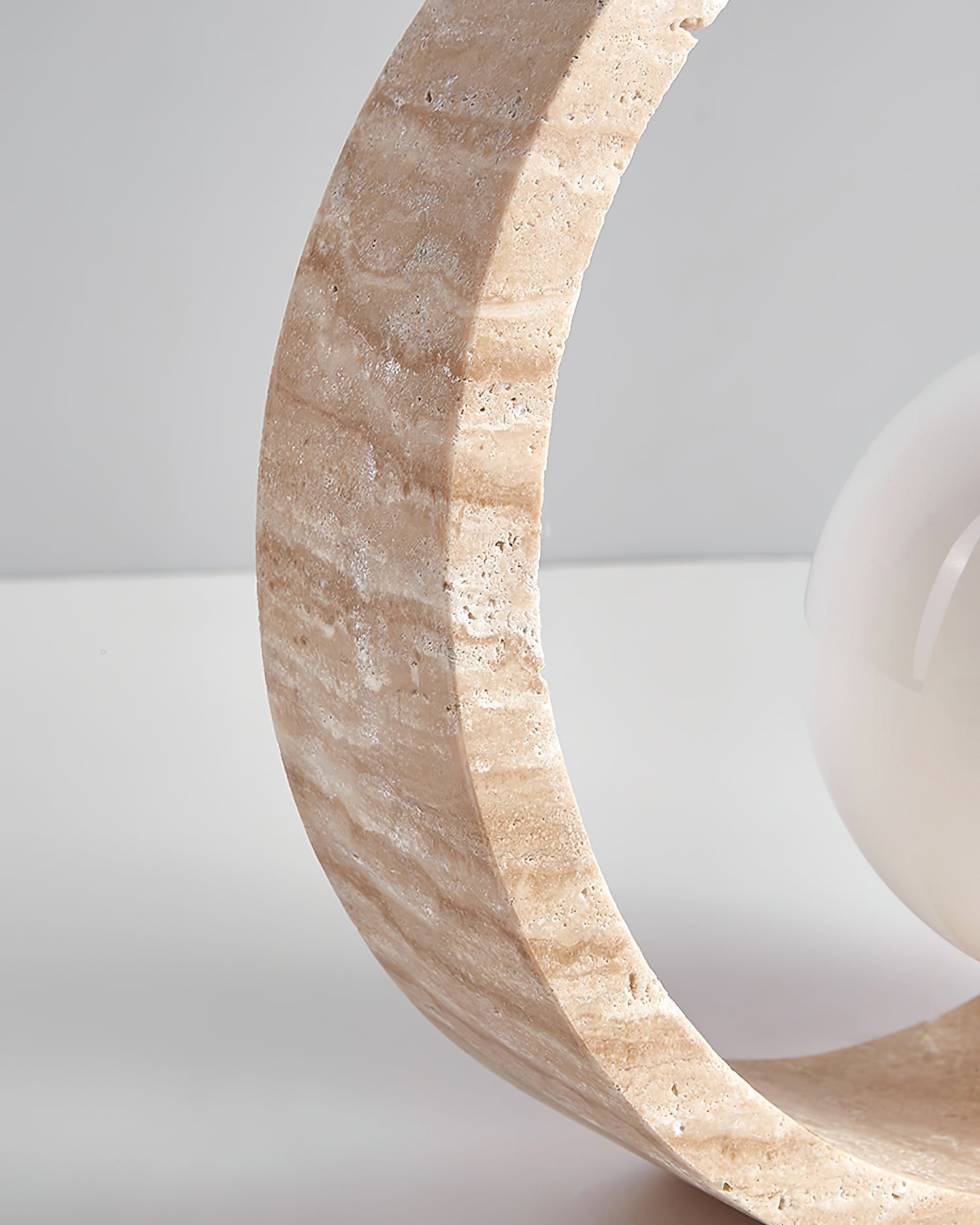 Orzore Circular Travertine Table Lamp-Neutral Decor