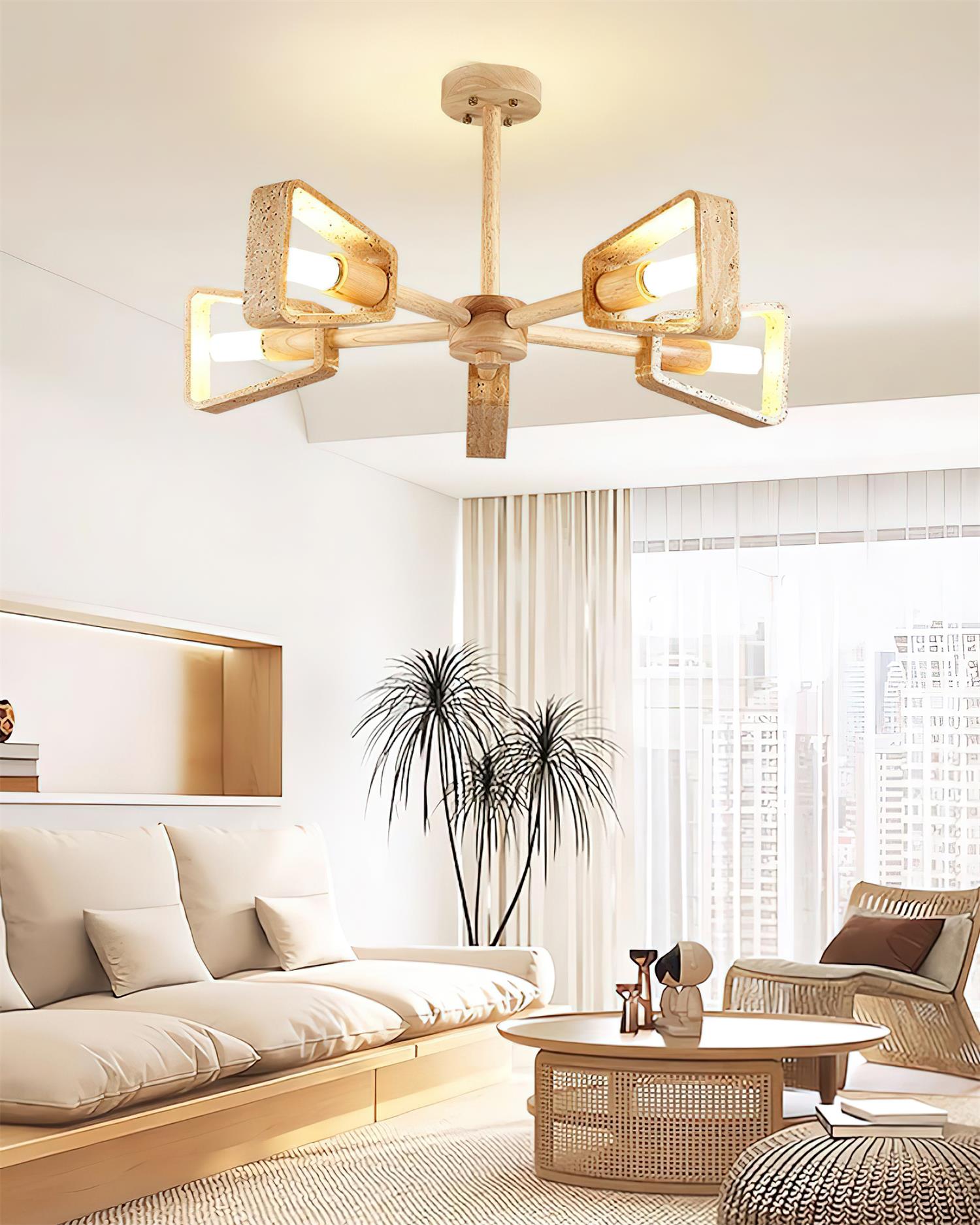Feyno Travertine & Wood Ceiling Light