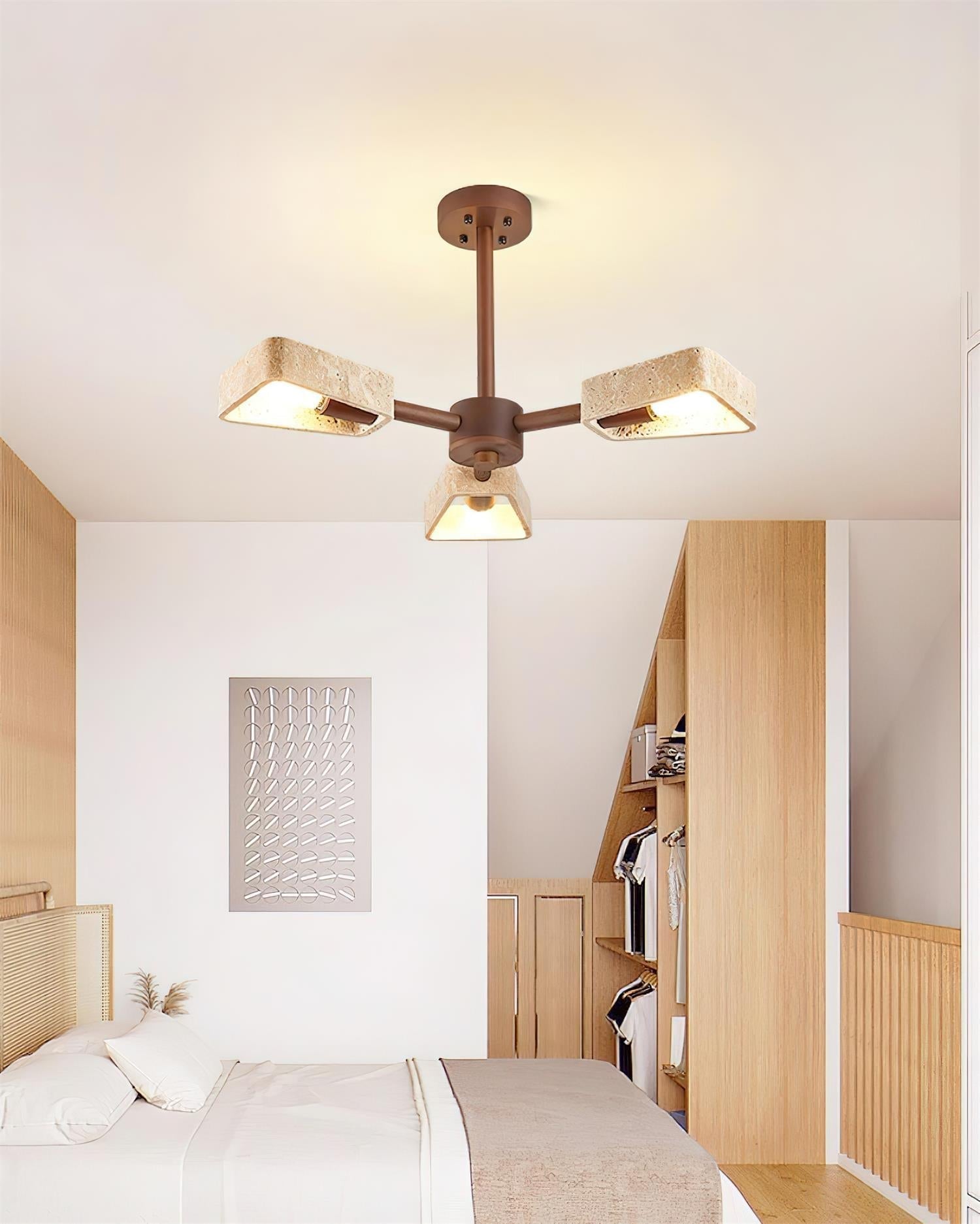 Feyno Travertine & Wood Ceiling Light
