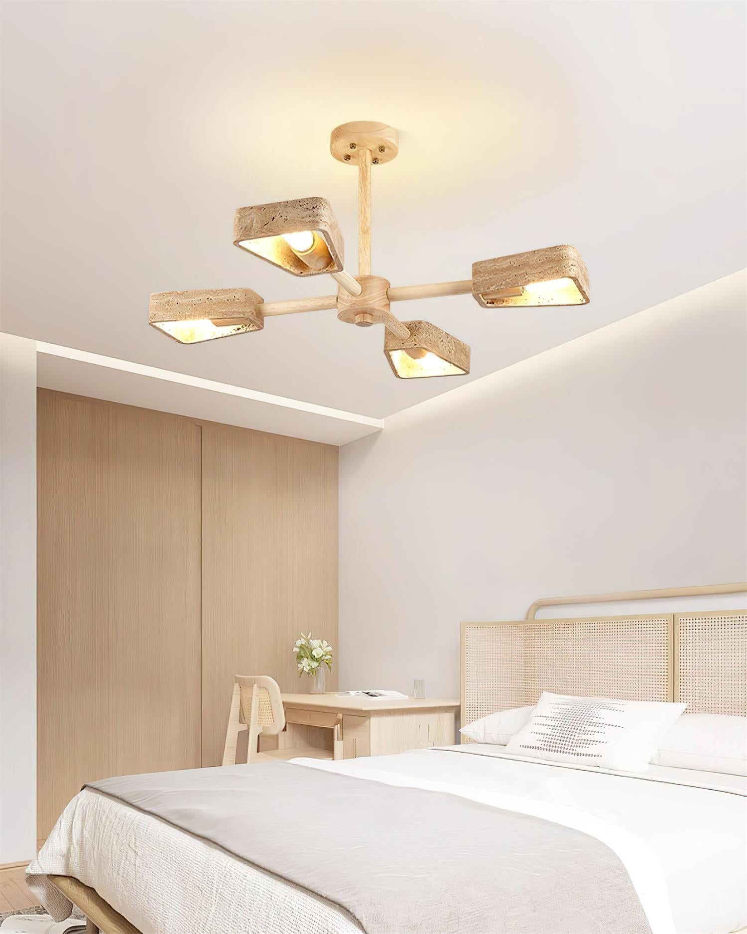 Feyno Travertine & Wood Ceiling Light