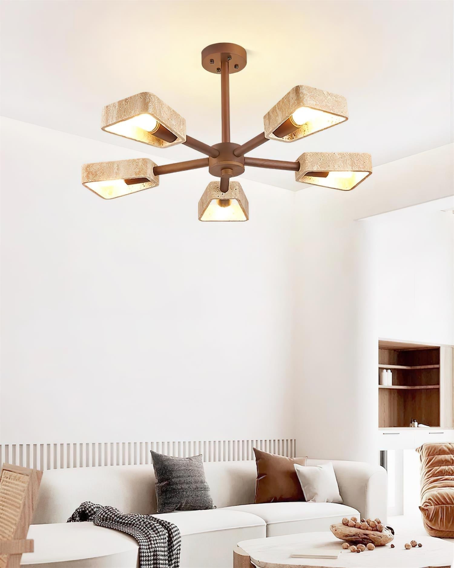Feyno Travertine & Wood Ceiling Light