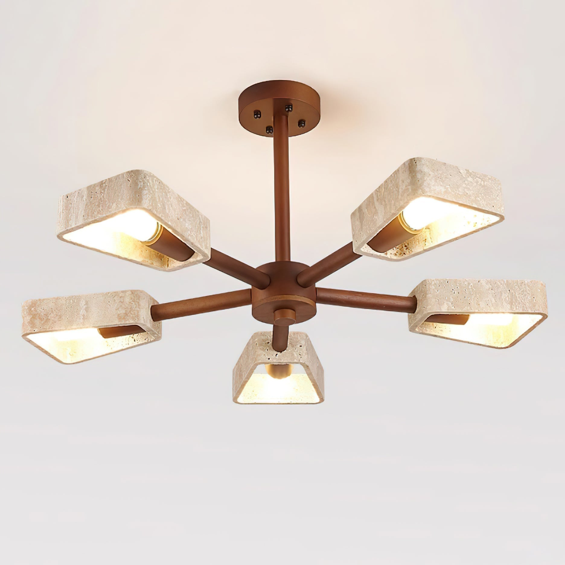 Feyno Travertine & Wood Ceiling Light