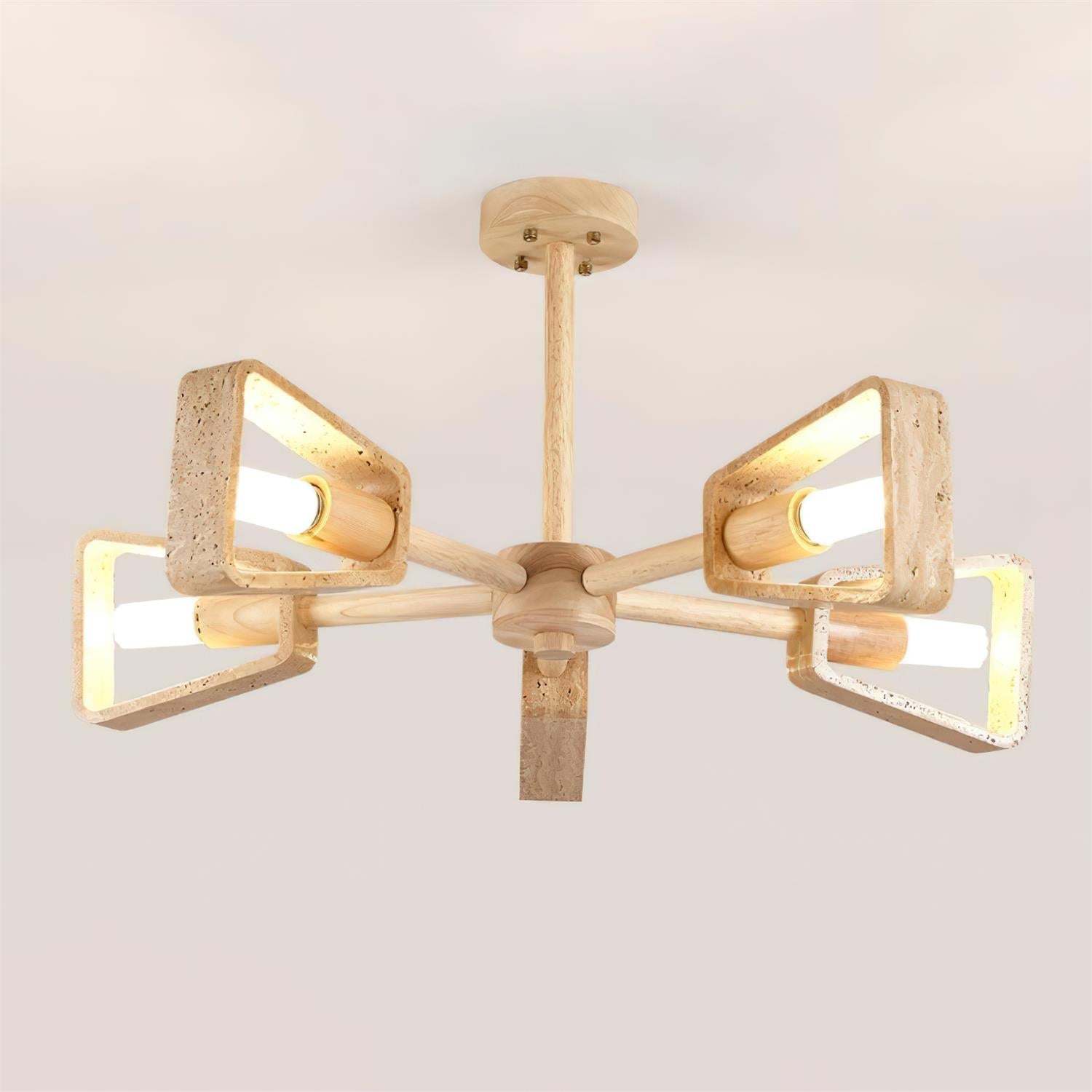 Feyno Travertine & Wood Ceiling Light