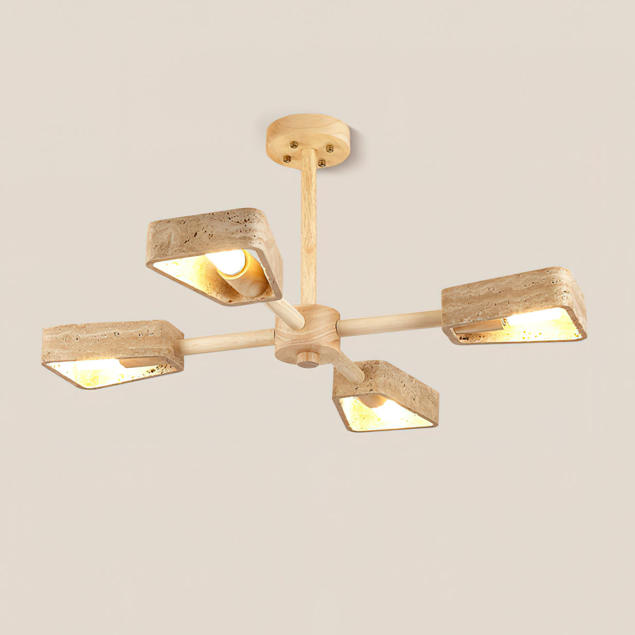 Feyno Travertine & Wood Ceiling Light